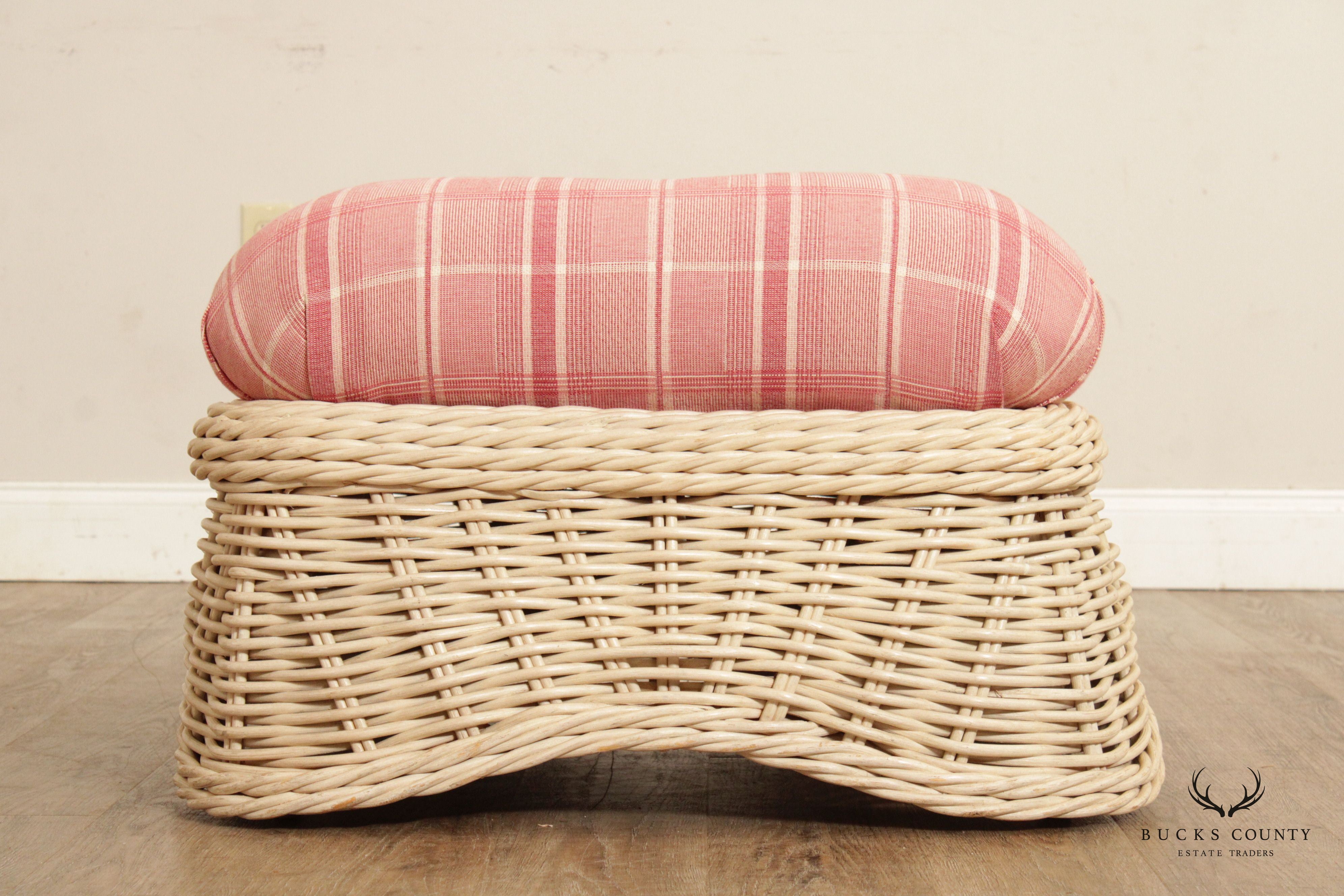 Vintage Quality Woven Wicker Ottoman Footstool