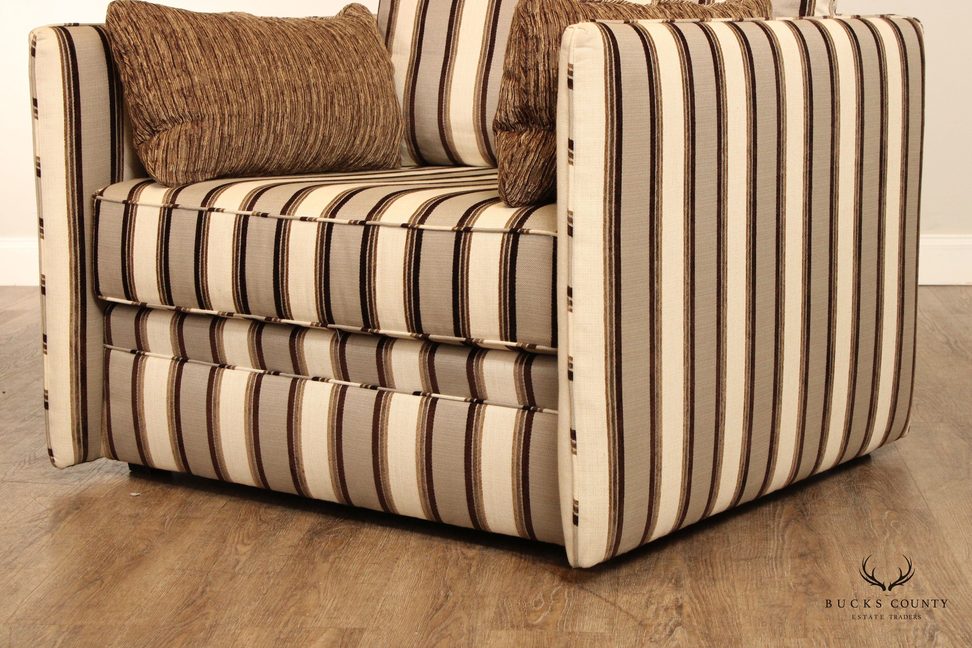 Swaim Custom Stripe Upholstered Oversize Club Armchair