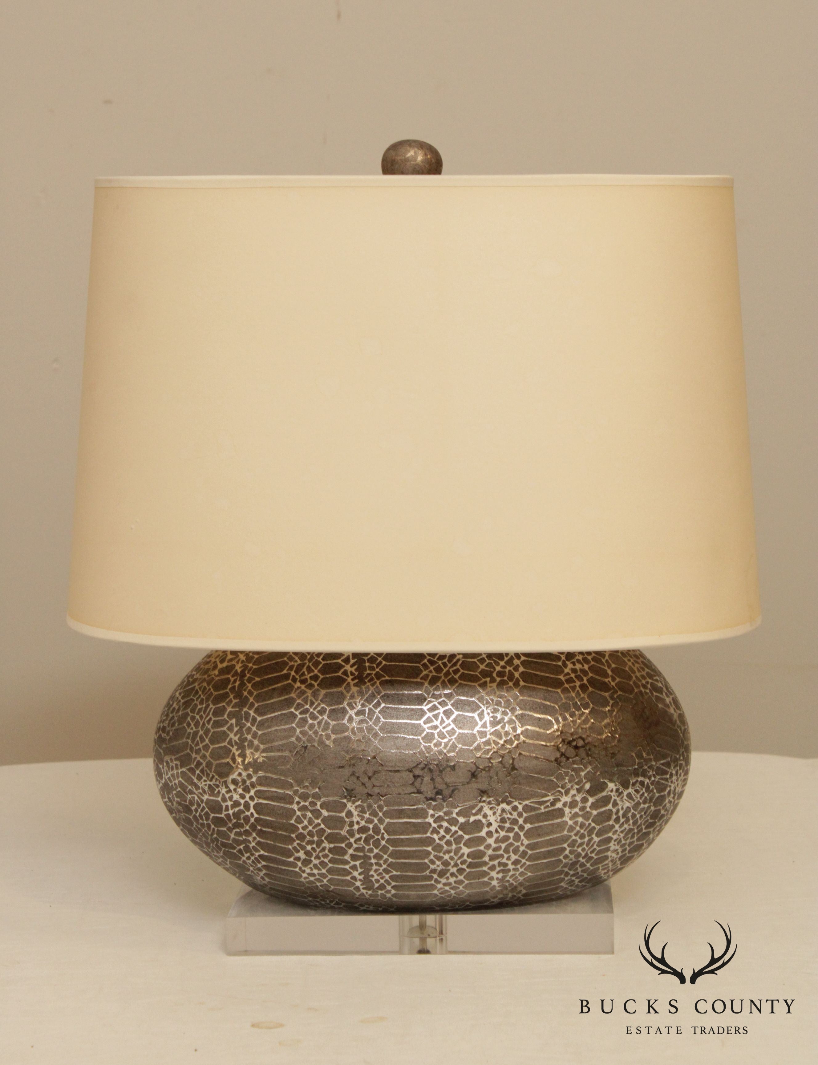 Quality Modern Silvered Table Lamp on Lucite Base