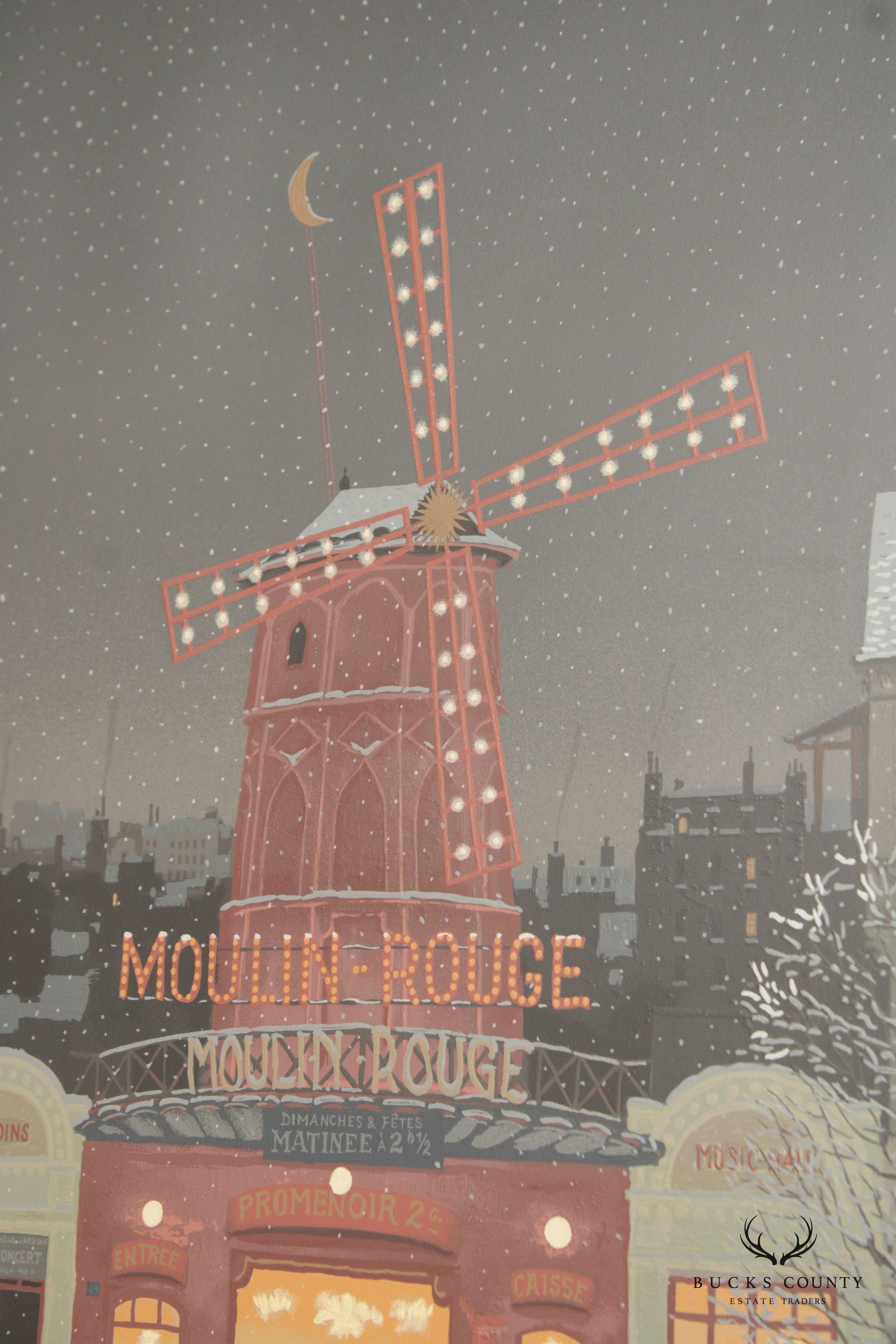 Michel Delacroix Original Epreuve D’artiste (Artist Proof)  Large Framed Lithograph 'Moulin Rouge Sous la Neige'