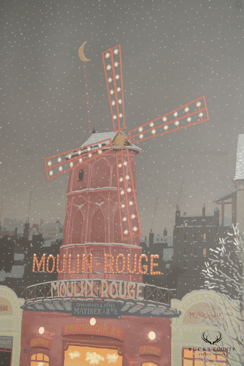 Michel Delacroix Original Epreuve D’artiste (Artist Proof)  Large Framed Lithograph 'Moulin Rouge Sous la Neige'