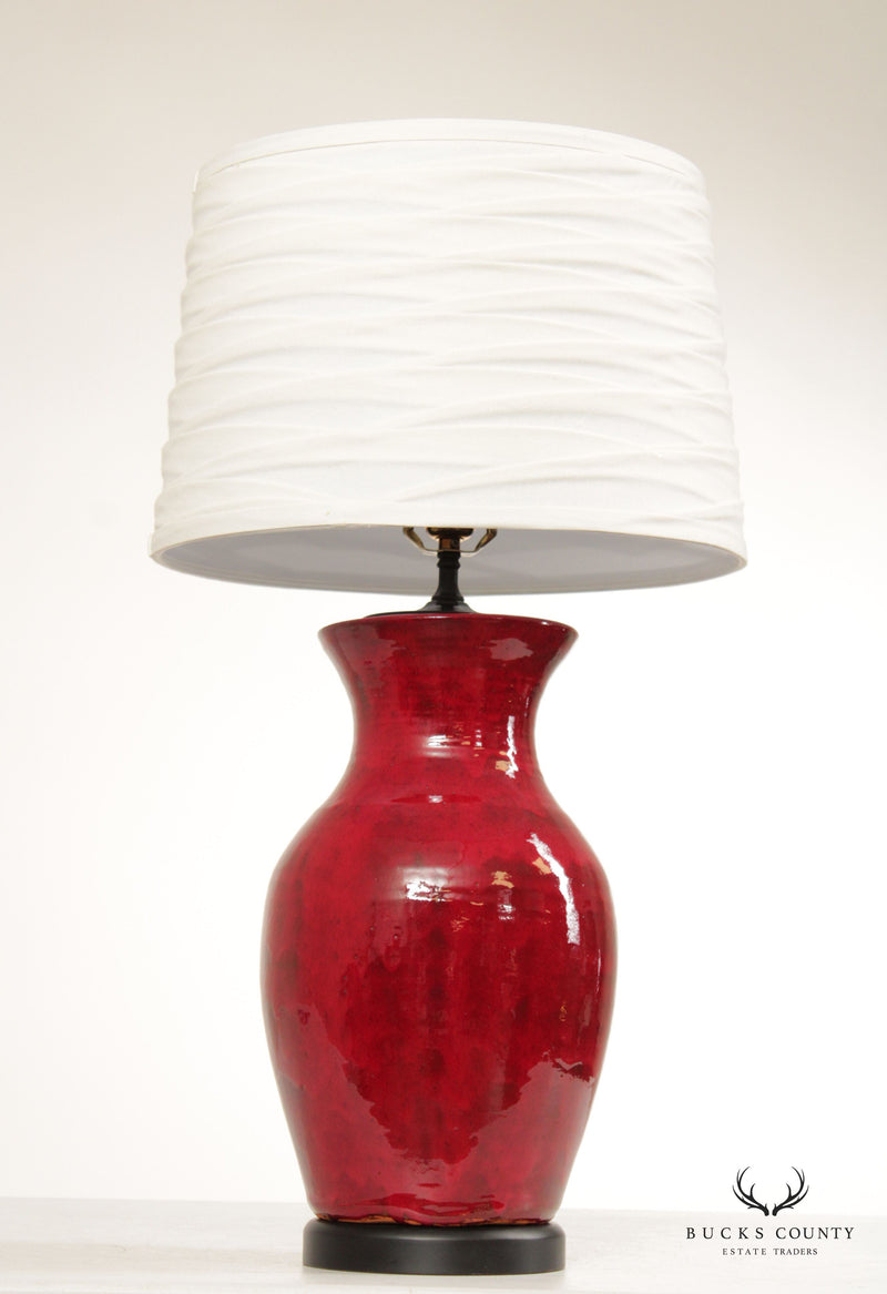 Asian Inspired Pair of Glazed Pottery Table Lamps