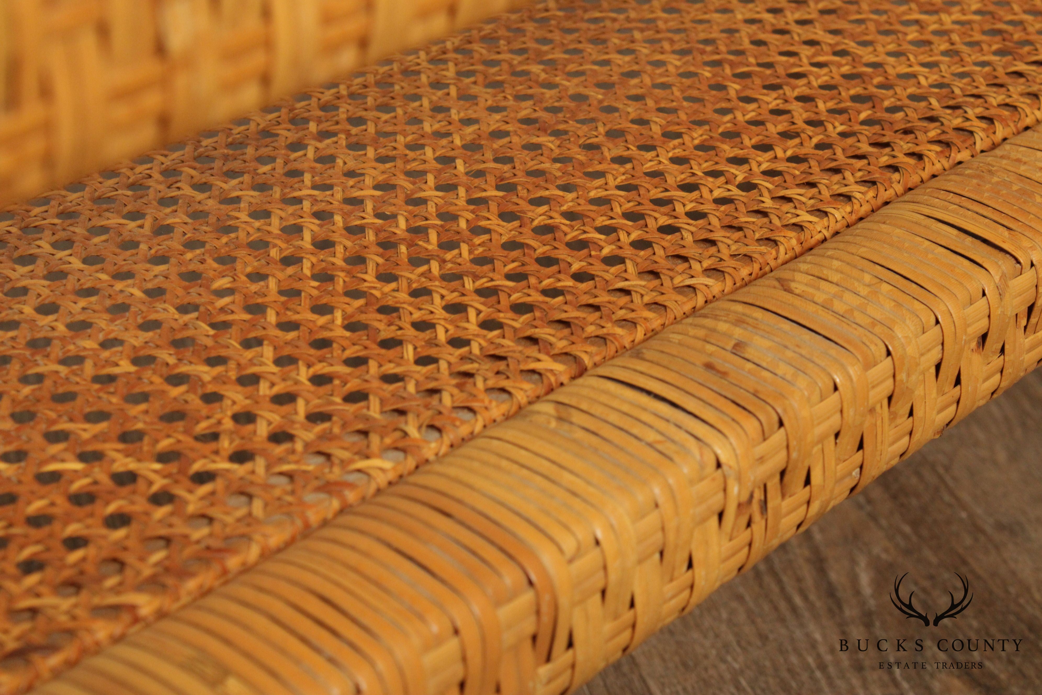 Vintage Wicker Rattan Glass Top Coffee Table