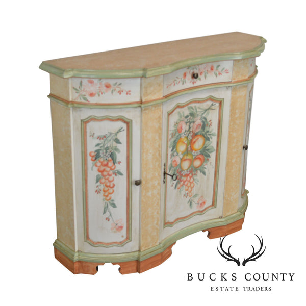 Italian Hand Painted Narrow Serpentine Console Cabinet