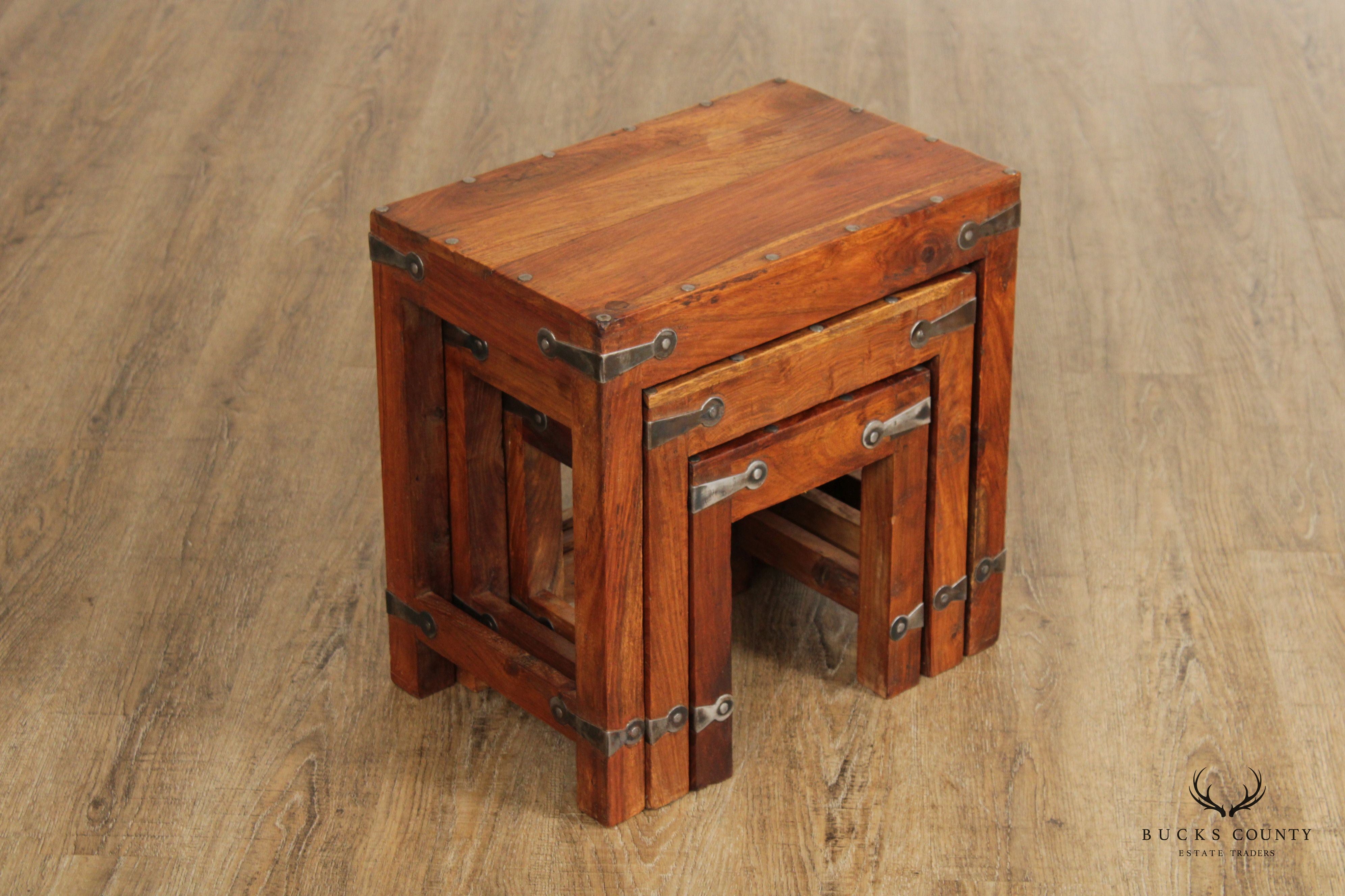 SPANISH COLONIAL STYLE SET OF 3  SOLID HARDWOOD NESTING TABLES