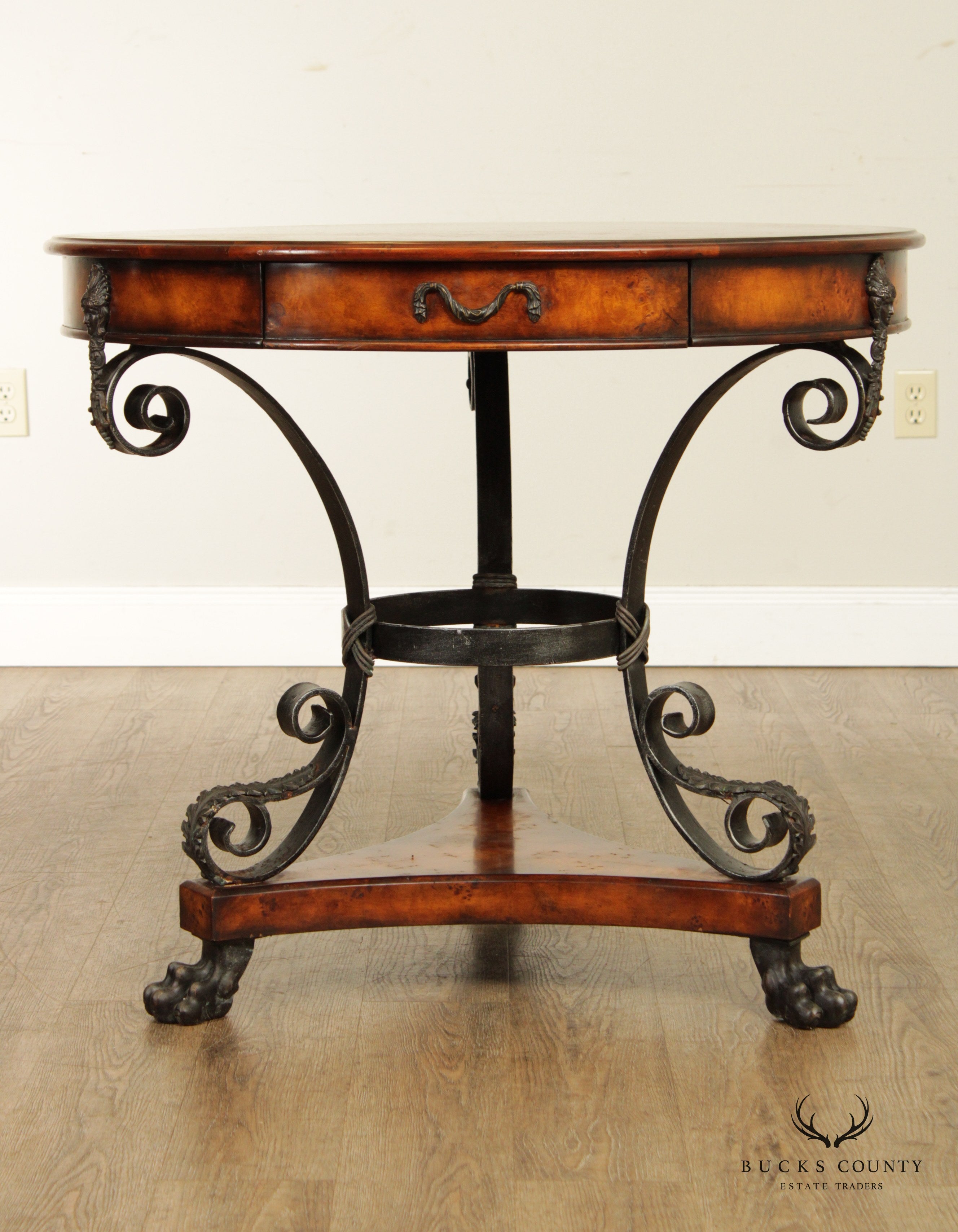 Theodore Alexander Caryatid Iron & Marquetry Top Center Table