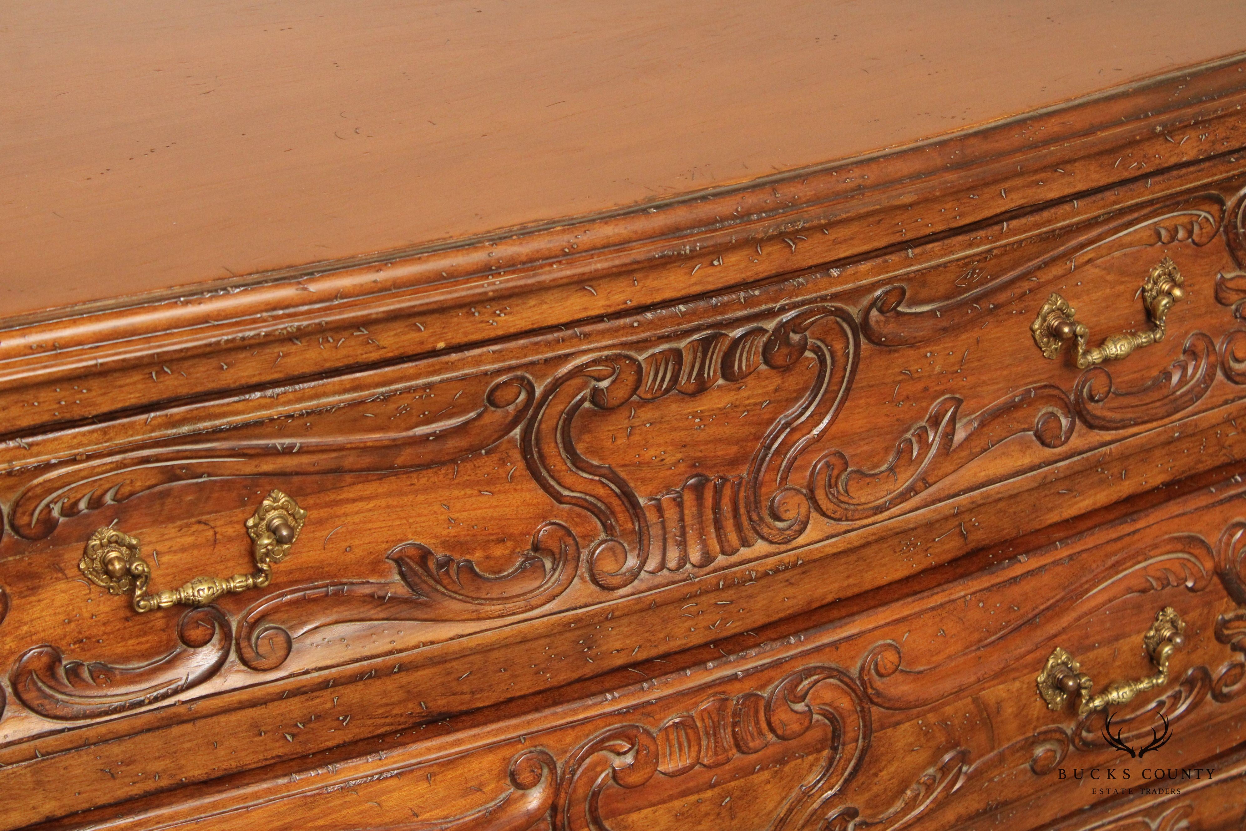 Italian Rococo Carved Walnut Vintage Bombe Chest of Drawers