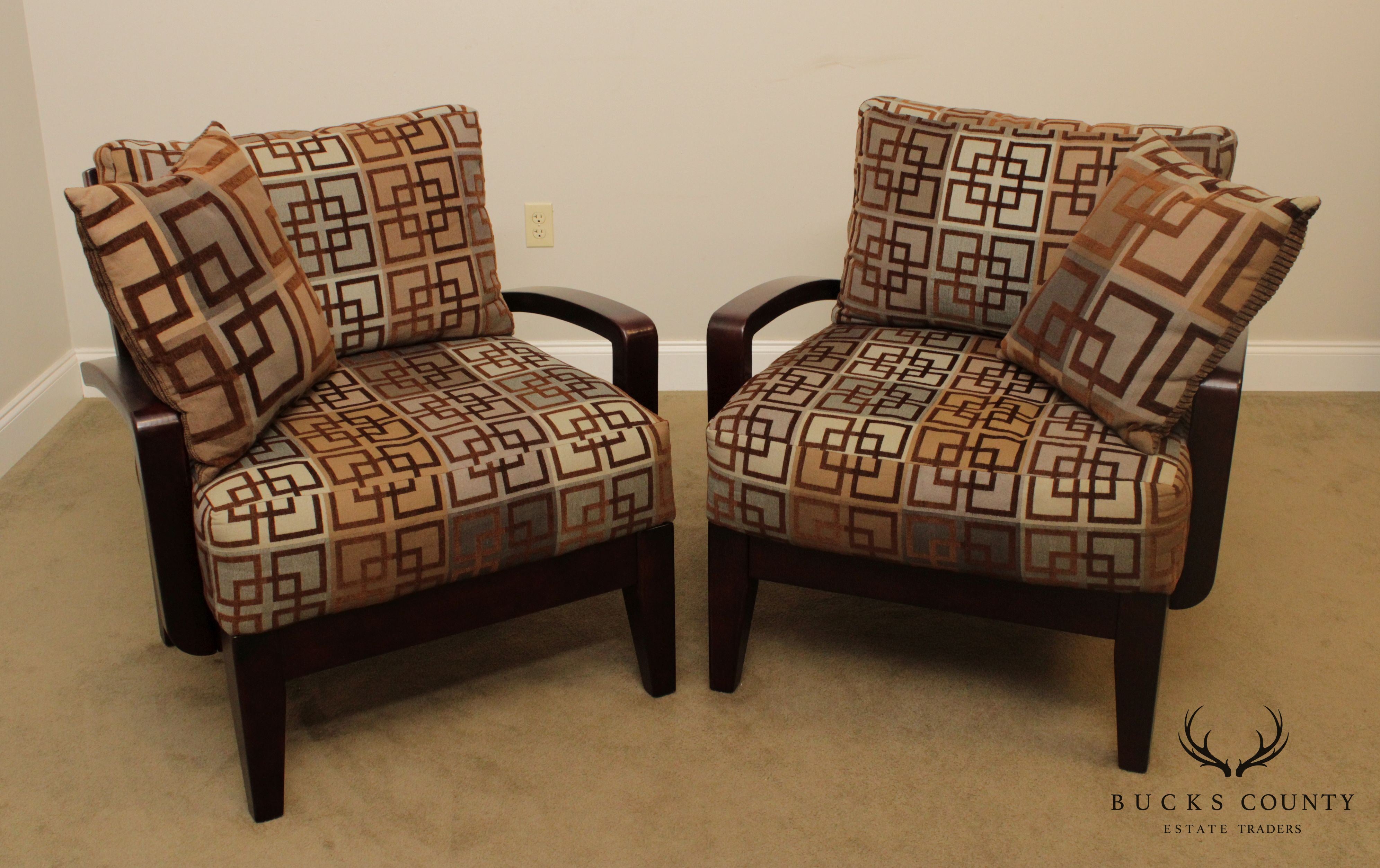 Modern Style Pair Geometric Print Lounge Chairs