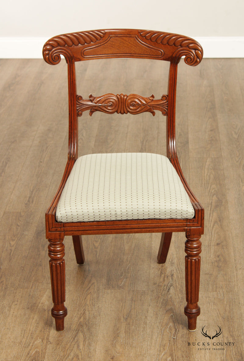 Antique Classical English Regency Style Carved Set Four Dining Chairs