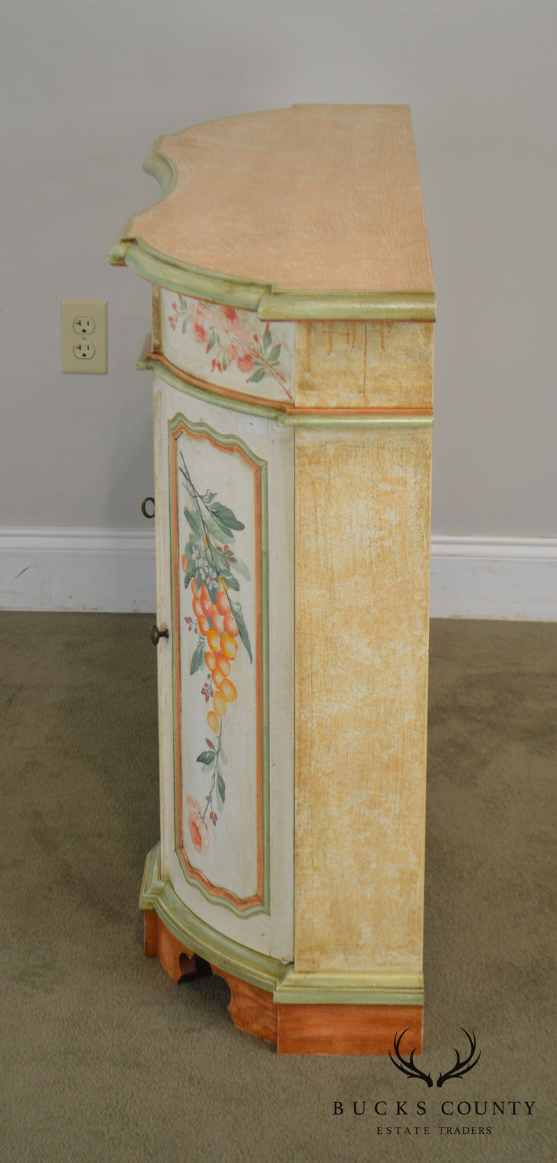 Italian Hand Painted Narrow Serpentine Console Cabinet