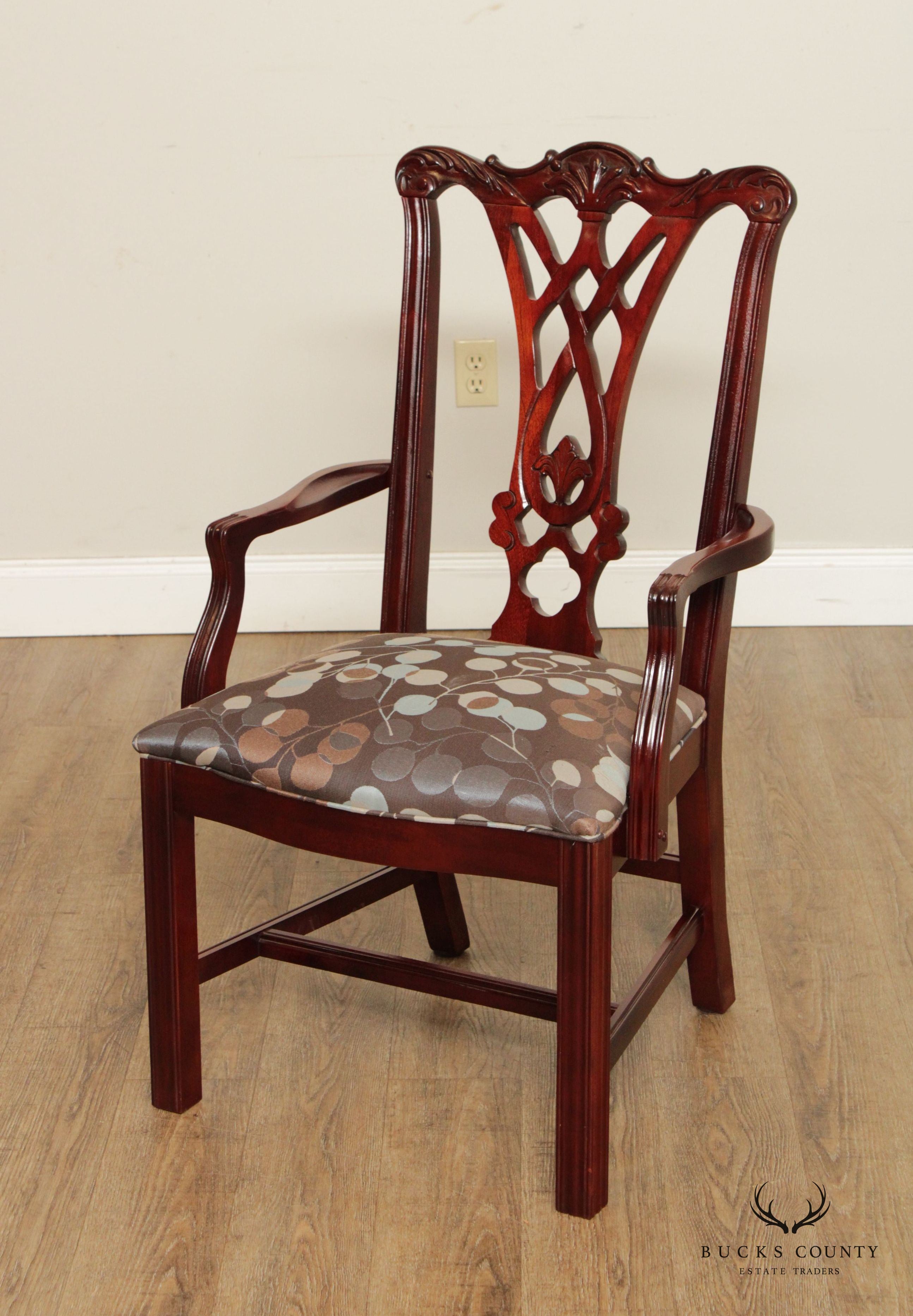 Thomasville Chippendale Style Set of Eight Carved Mahogany Dining Chairs