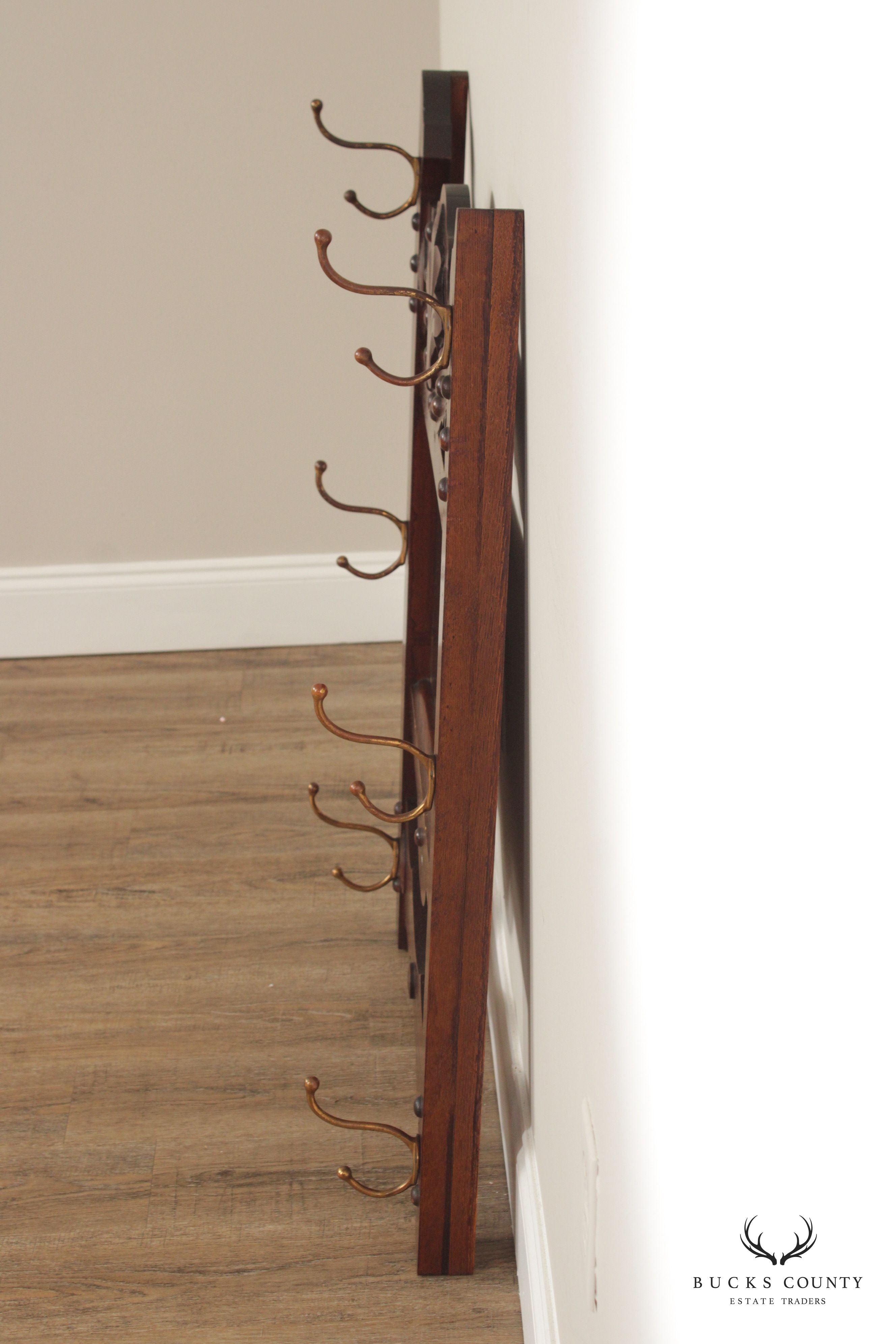 Antique Victorian Oak Hat Rack Wall Mirror