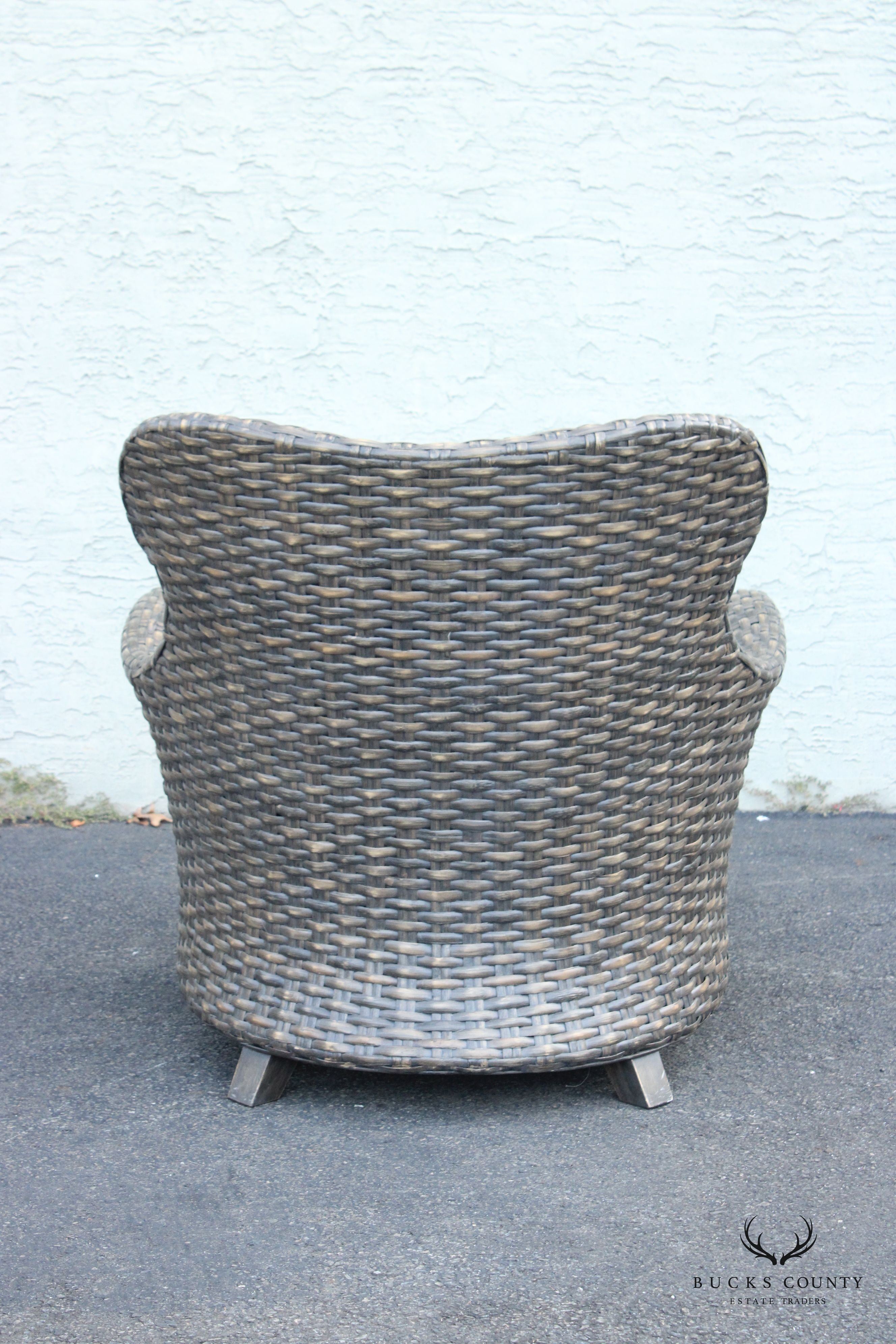 Pair of Woven Outdoor Rattan Lounge Armchairs