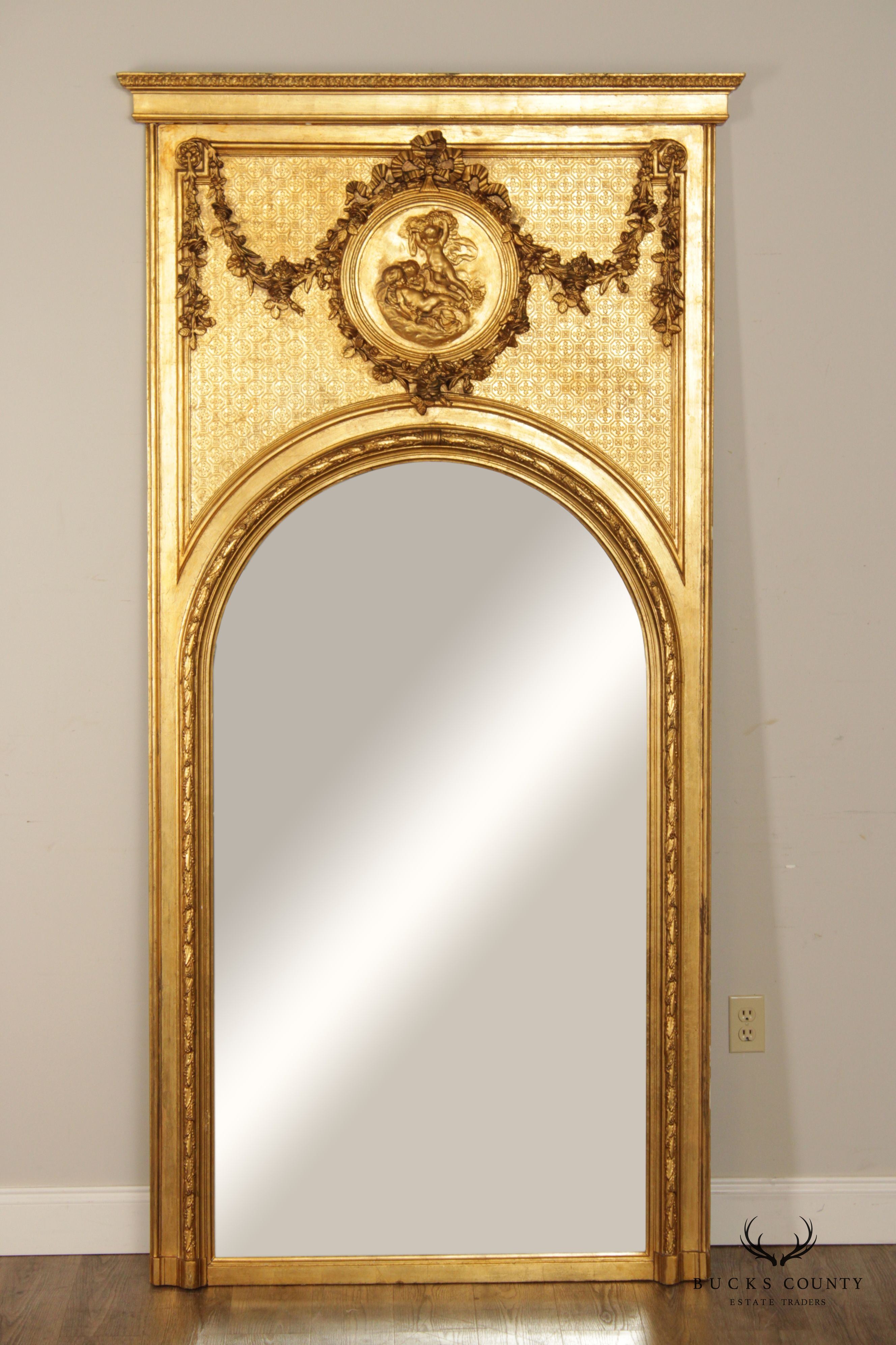 French Louis XVI Antique Neoclassical Style Gilt Trumeau Pier Mirror