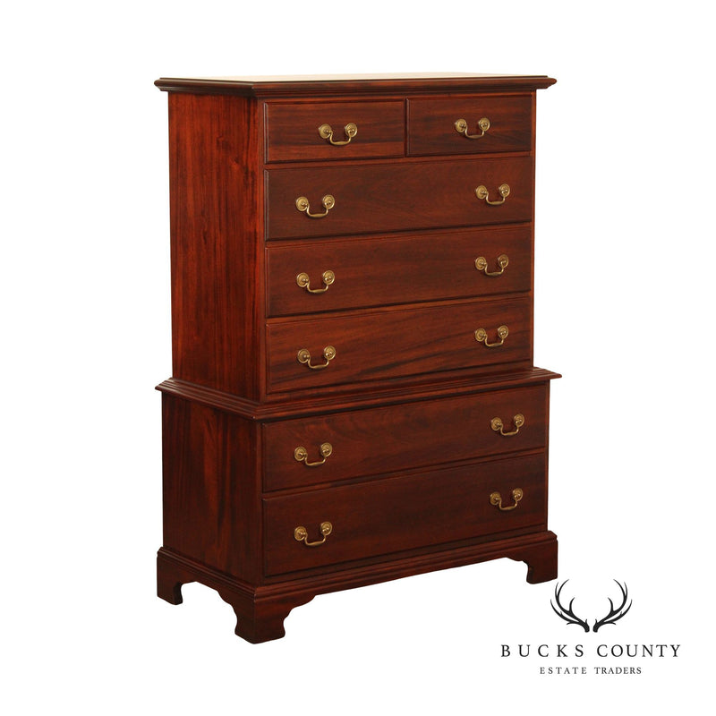 Crescent Chippendale Style Solid Mahogany Chest on Chest