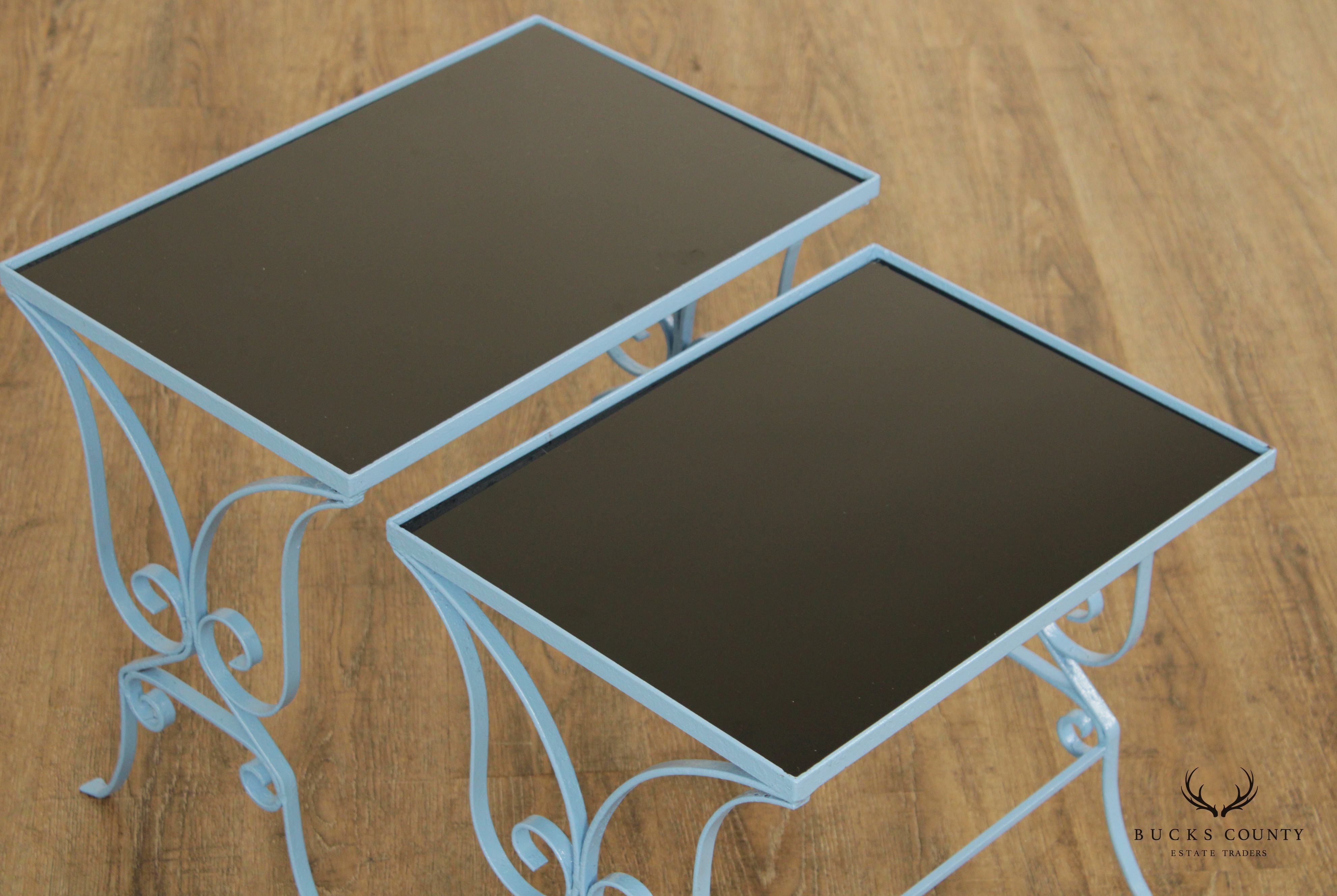 Hollywood Regency Wrought Iron Pair Nesting Tables