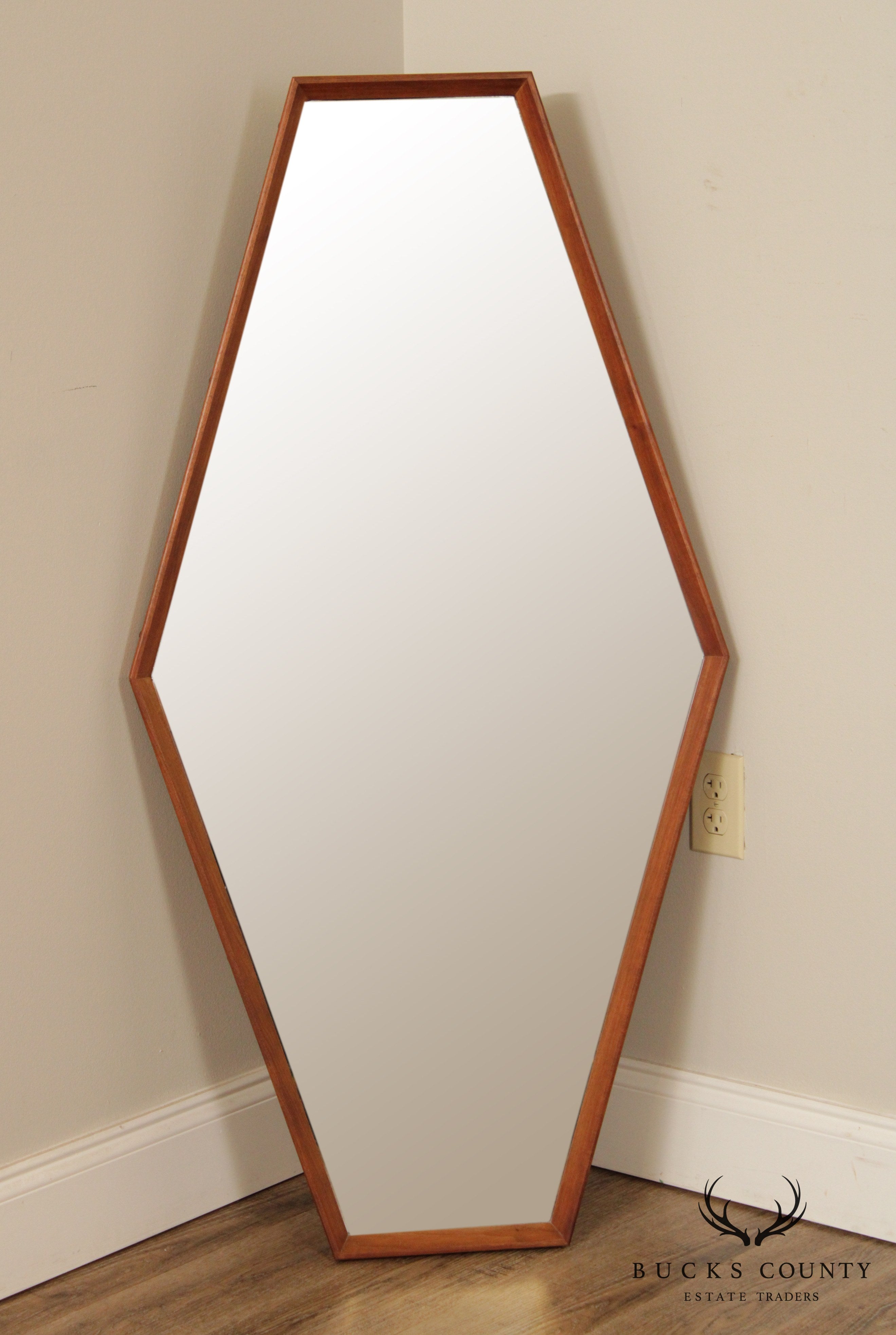 Mid Century Modern Walnut Hexagon Wall  Mirror