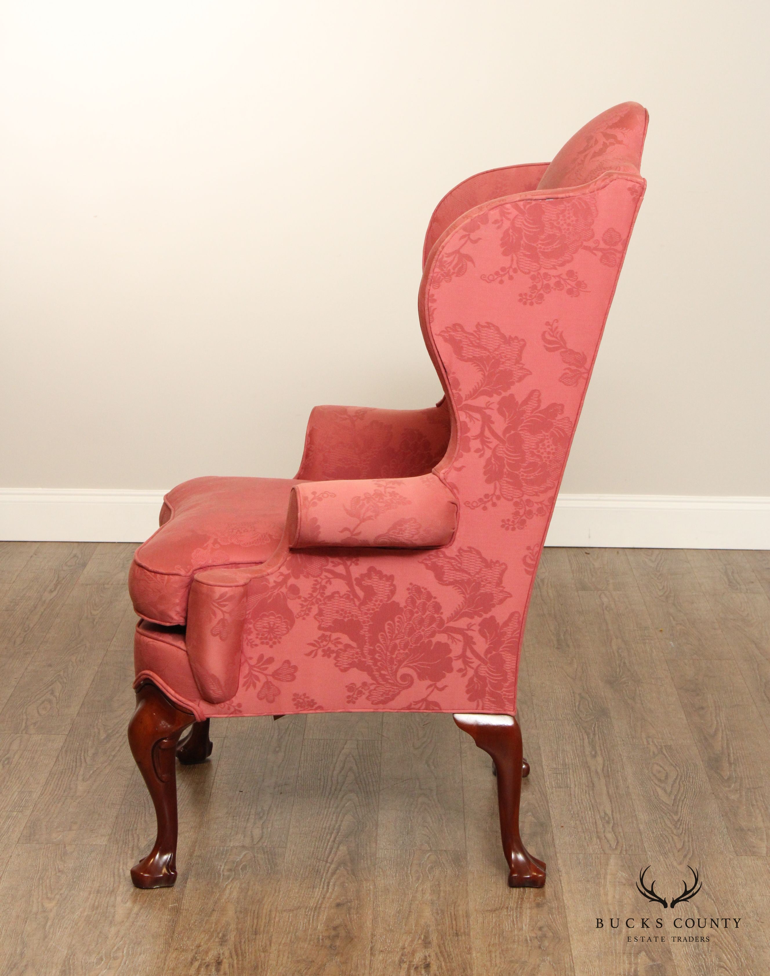 Hickory Chair Queen Anne Style Mahogany Wingback Armchair