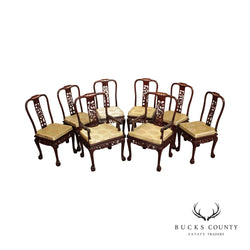 Chinese Rosewood Mother of Pearl Inlaid Dragon Carved Set of 8 Dining Chairs