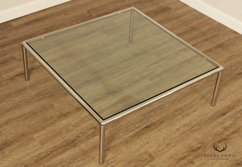 Postmodern Tubular Chrome and Square Glass Top Coffee Table