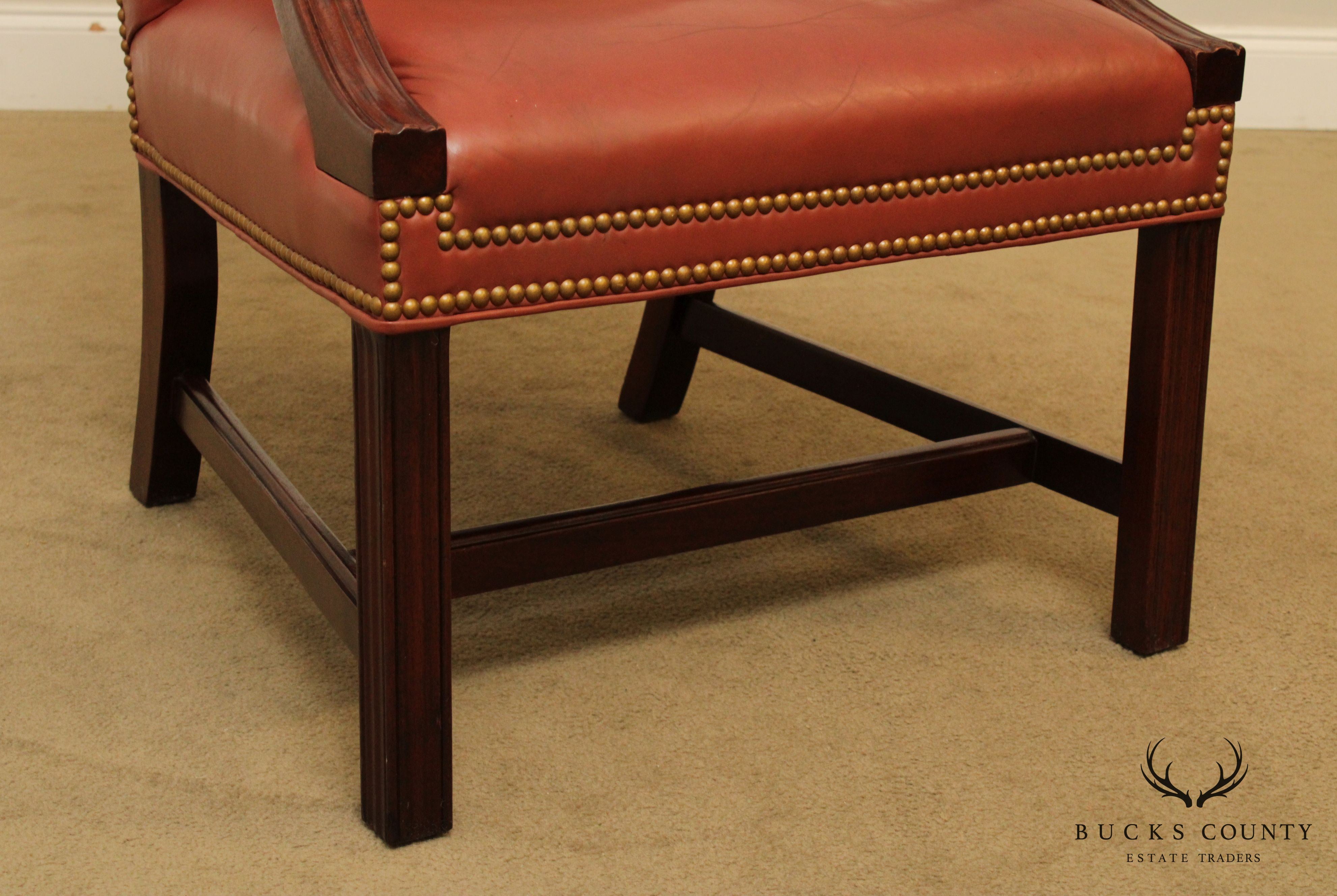 Traditional Leather & Mahogany Tufted Armchair