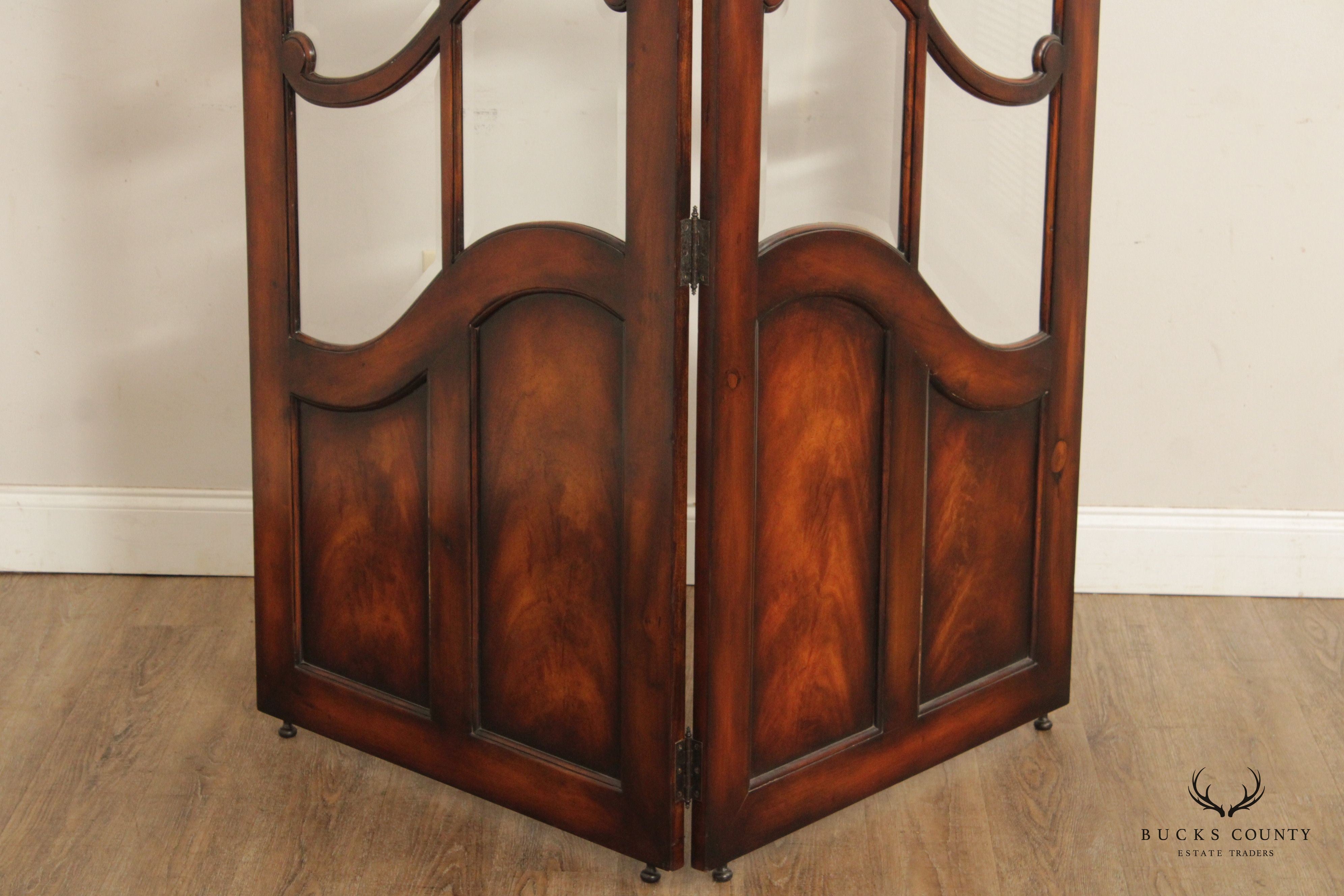 Mahogany and Glass Regency Style Two-Panel Folding Screen Room Divider