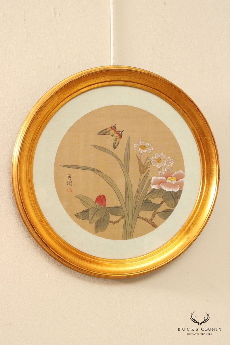 Chinese Chinoiserie Set of Three Watercolor Paintings