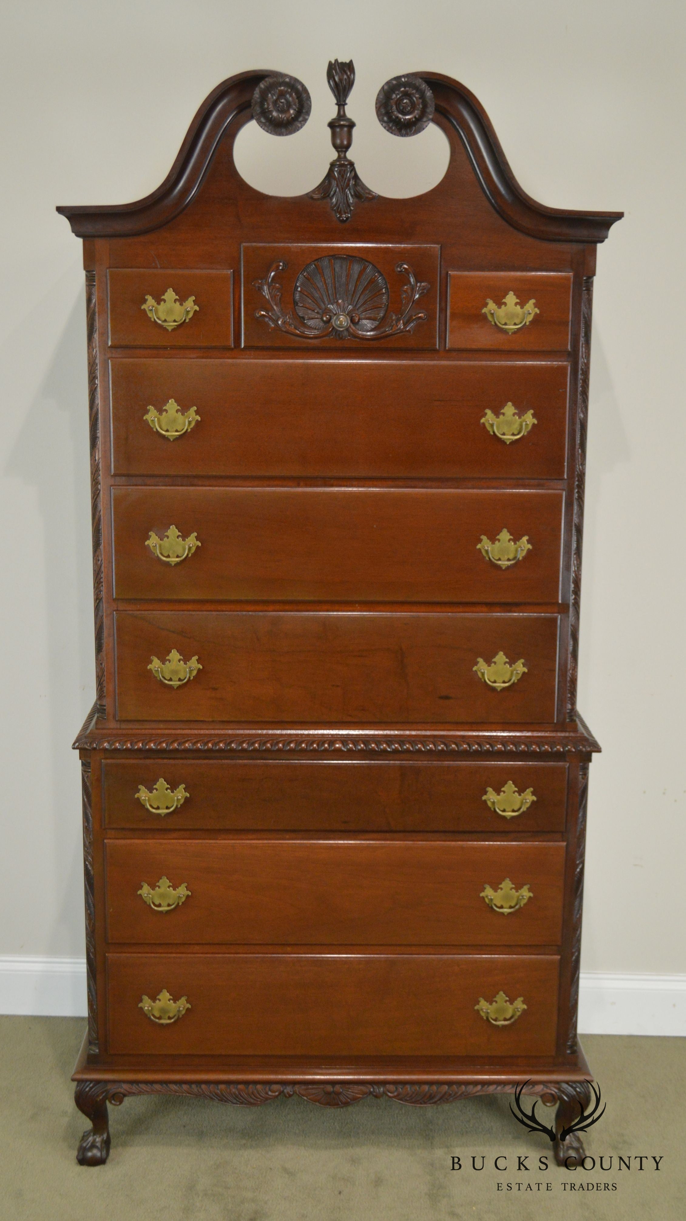 Chippendale Style Custom Crafted Mahogany Vintage Chest on Chest by Feldenkreis