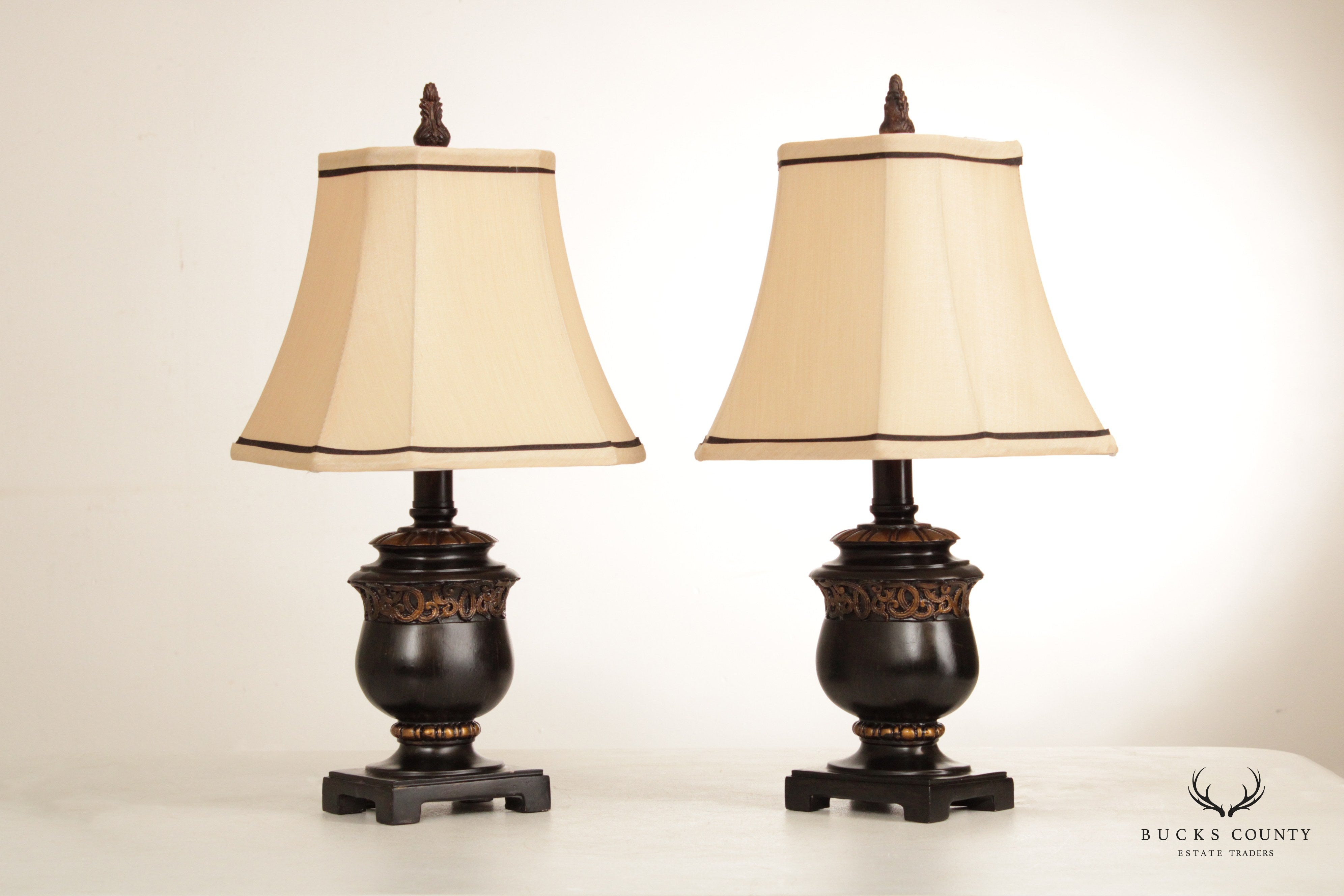 Regency Style Pair of Painted Urn Table Lamps