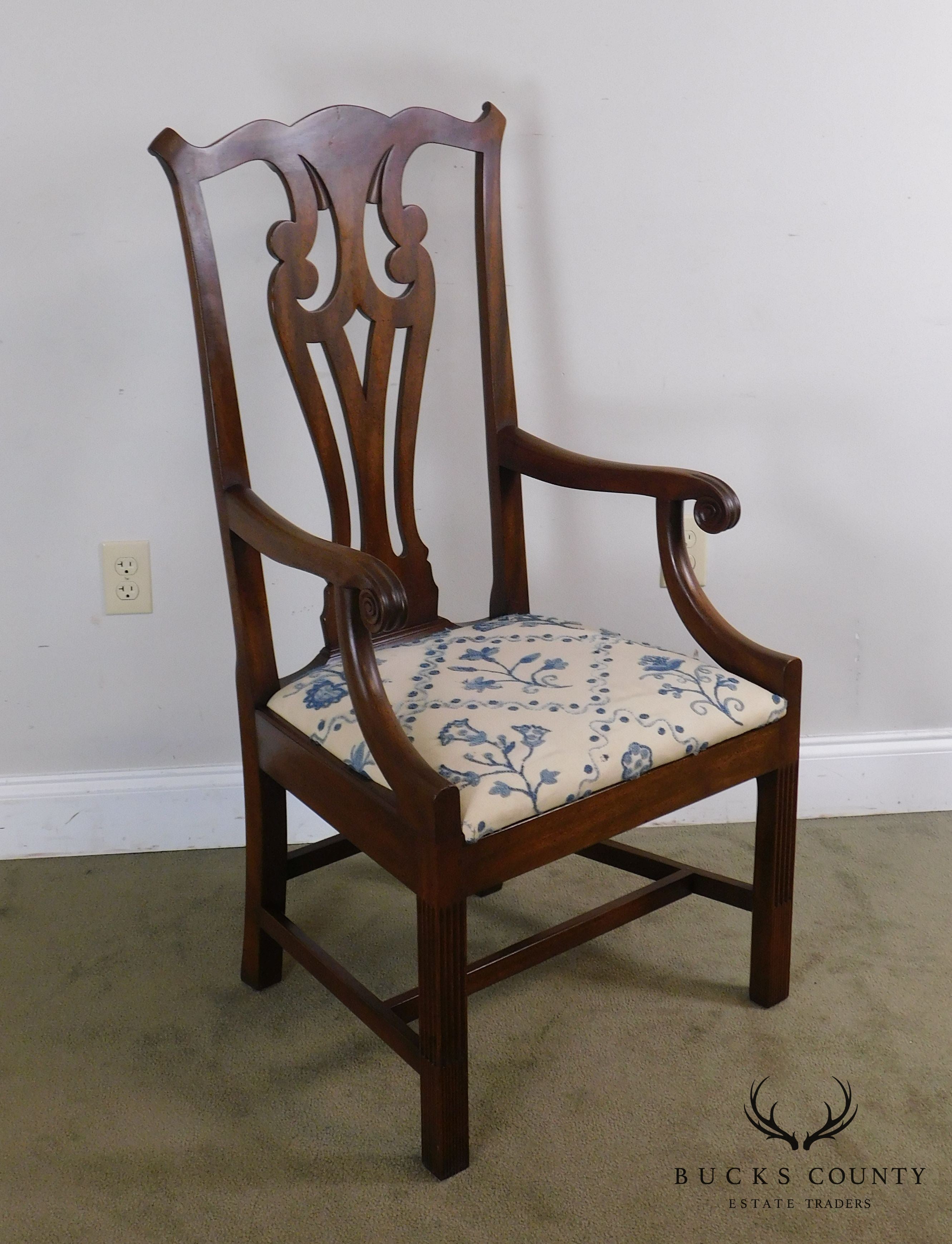 Kittinger Historic Newport Mahogany Chippendale Style High Back Armchair