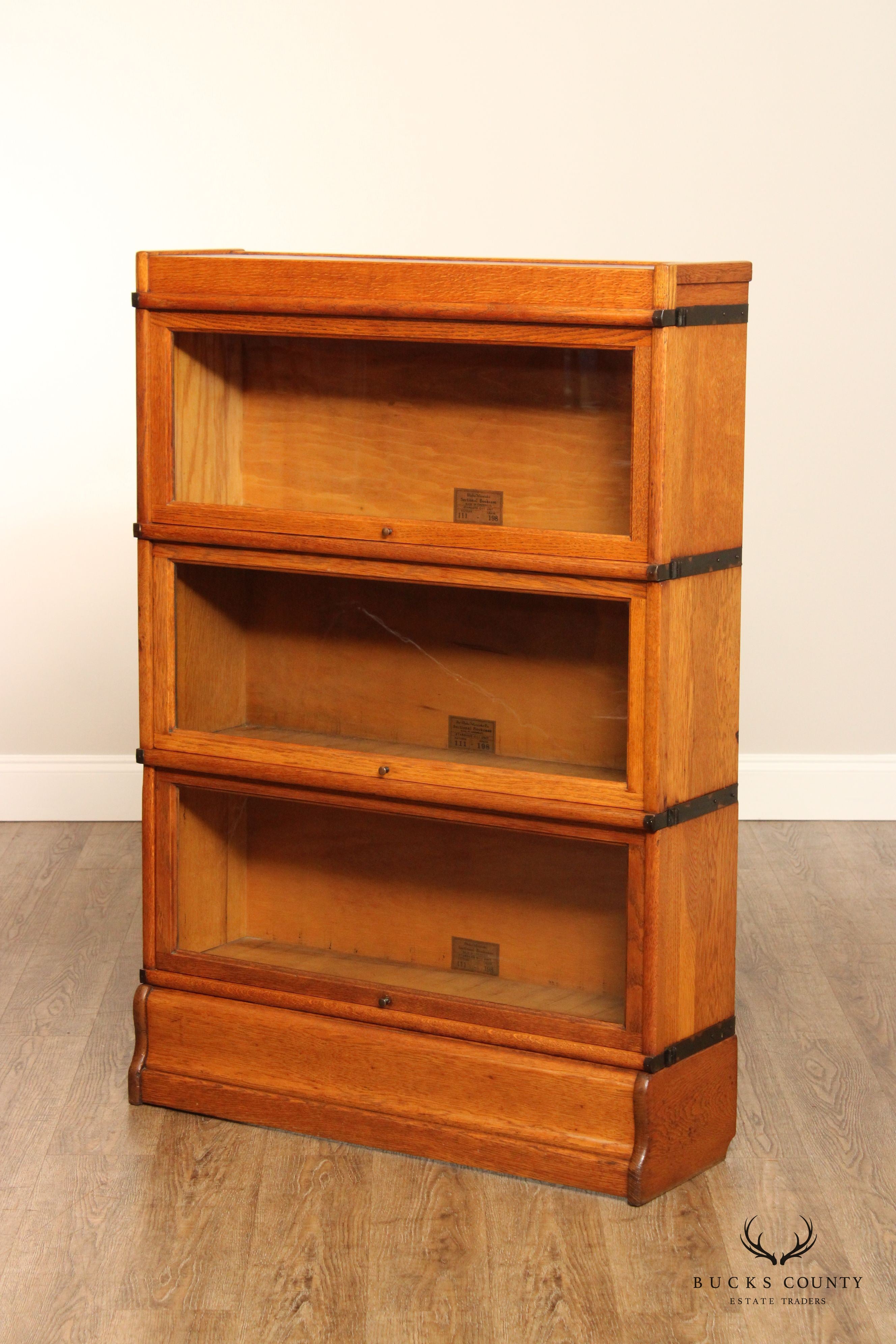 Globe Wernicke Antique Oak Three-Stack Barrister Bookcase