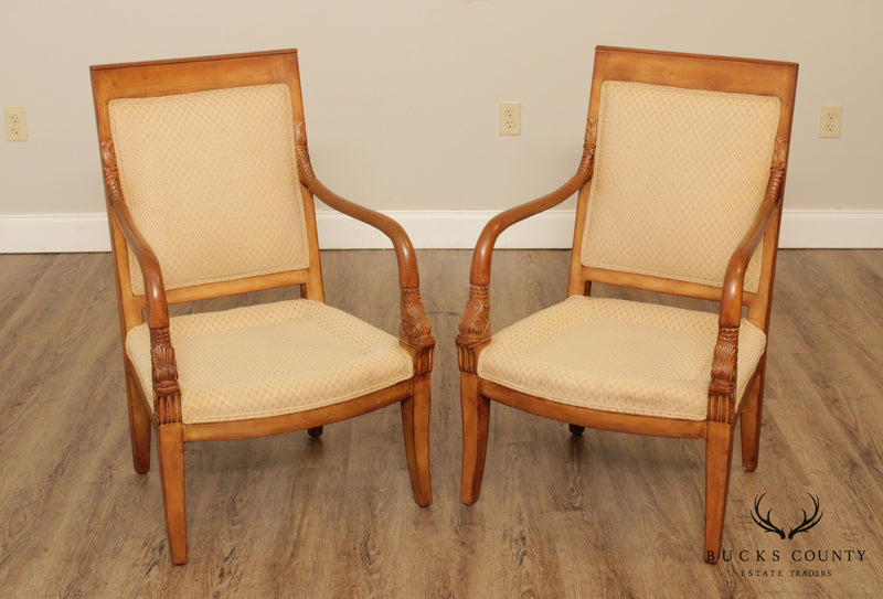 French Empire Style Pair Dolphin Carved Armchairs