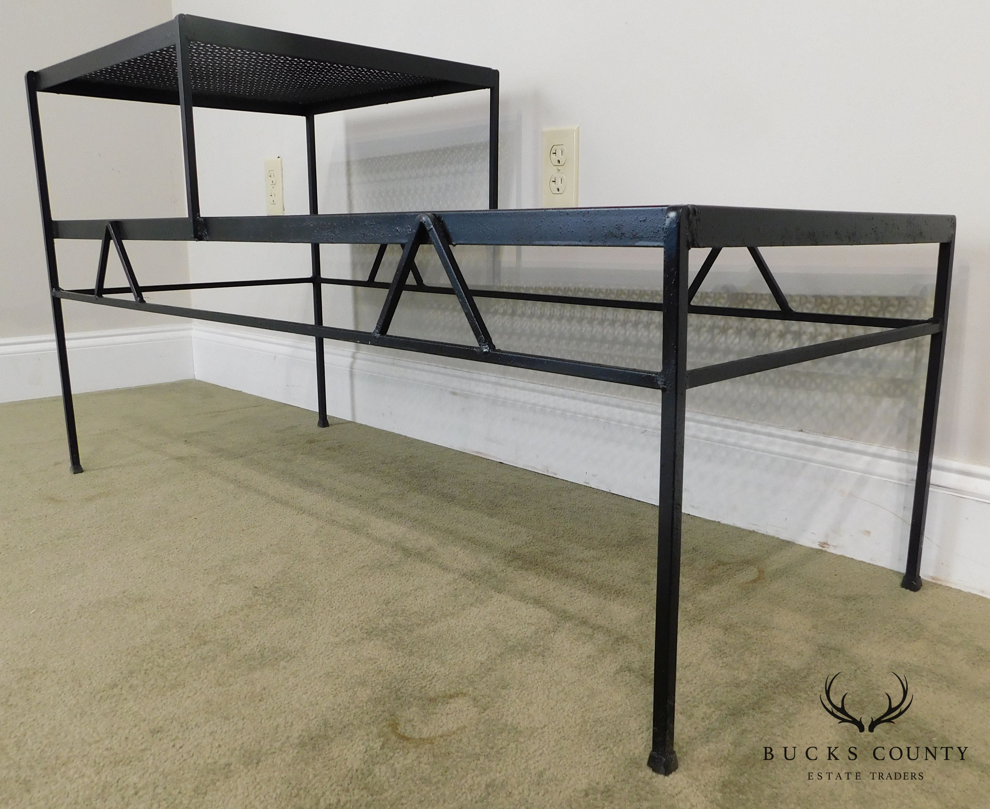 Mid Century Modern Black Wrought Iron Long Step Table