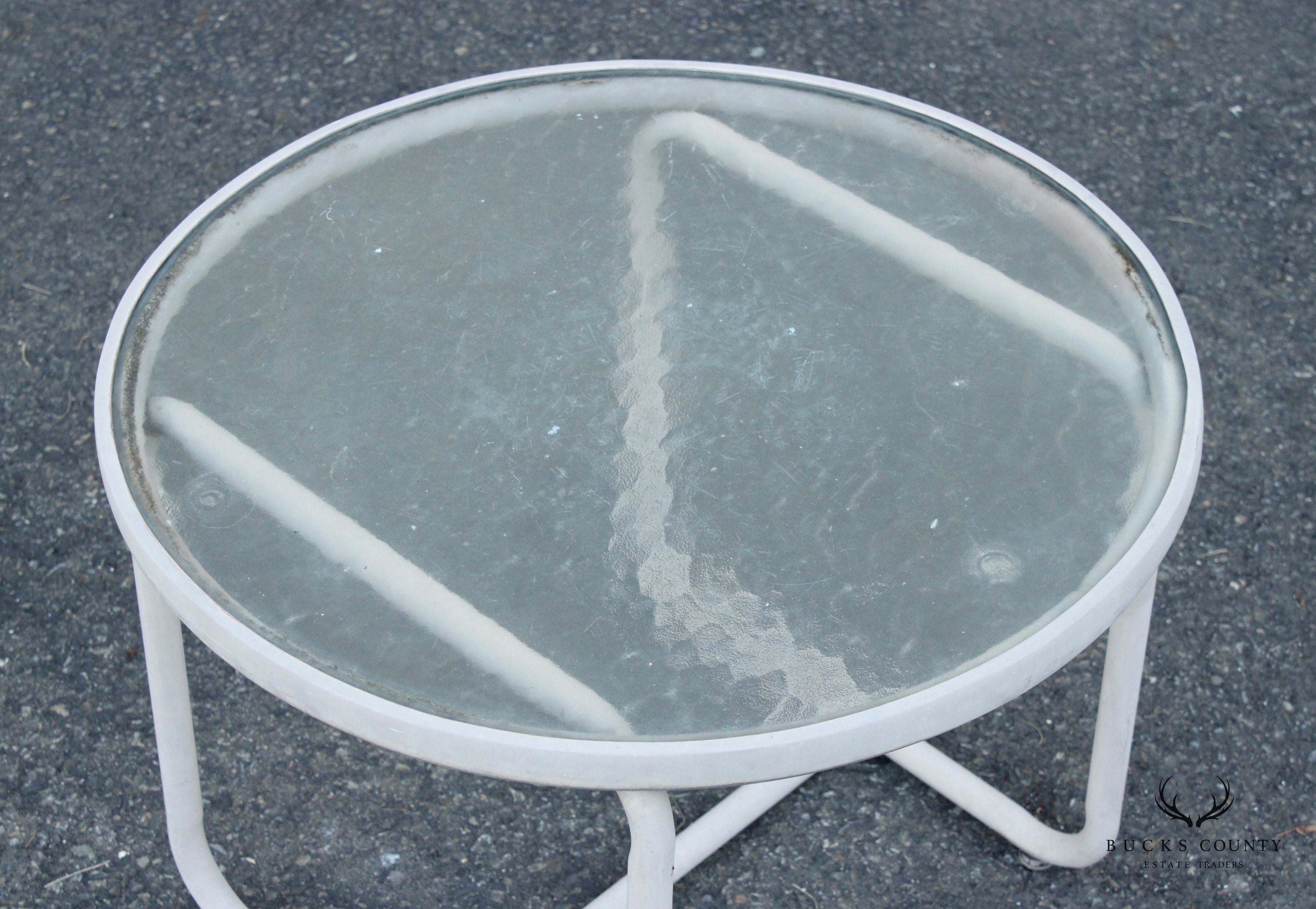 Mid Century Modern Round Glass Top Patio Accent Table