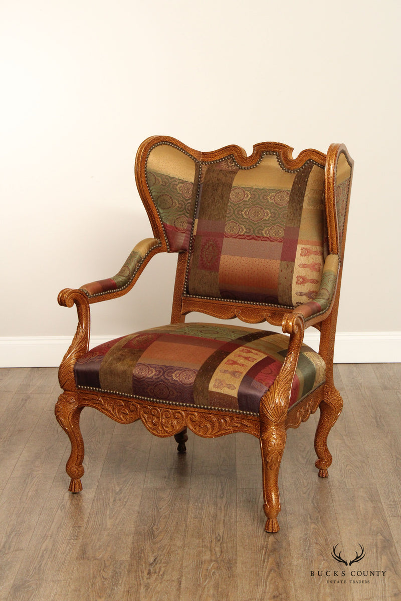CENTURY FURNITURE LOUIS XV PROVINCIAL STYLE ARM CHAIR AND OTTOMAN