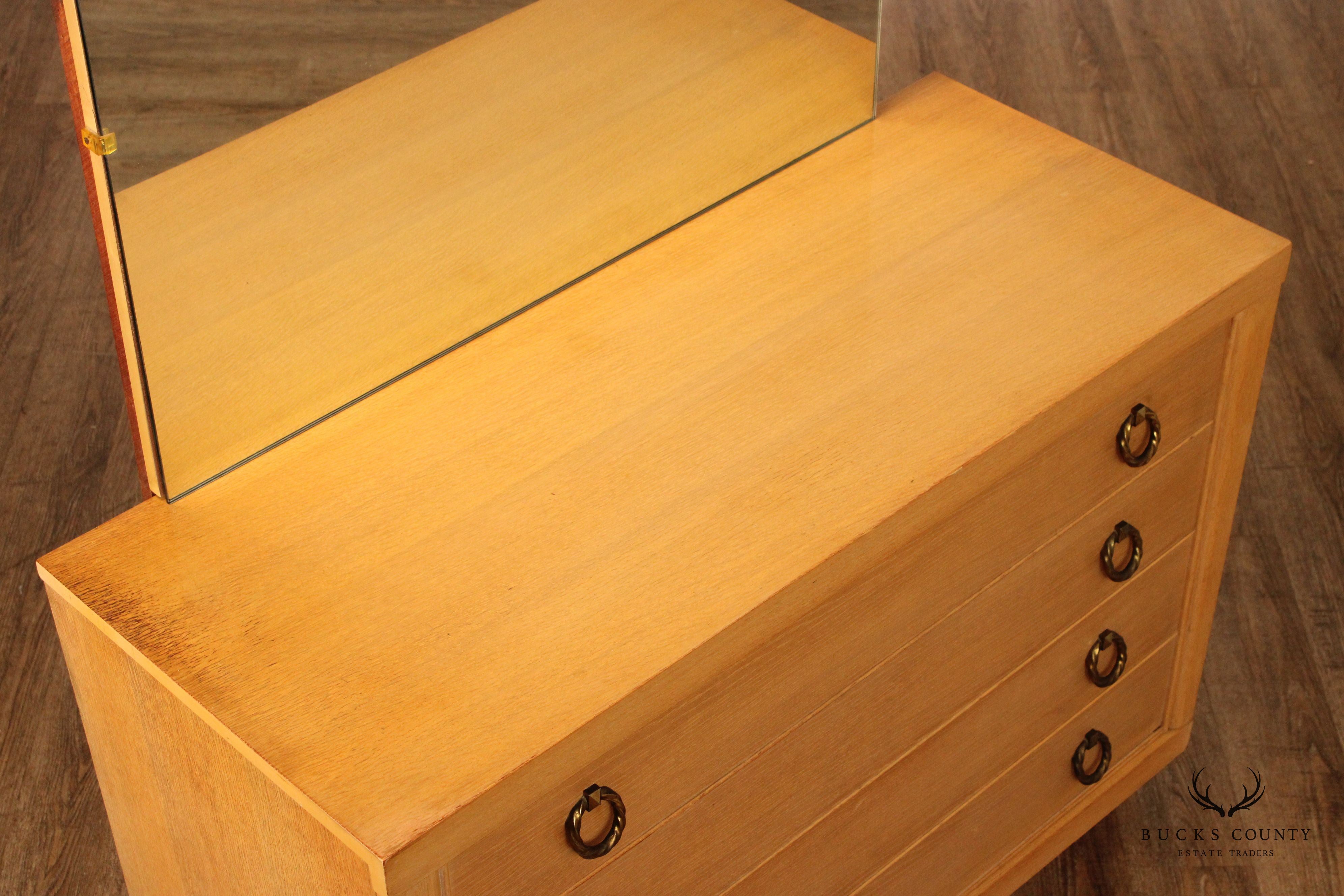 1950's Mid Century Modern Blonde Wood  Chest of Drawers with Mirror