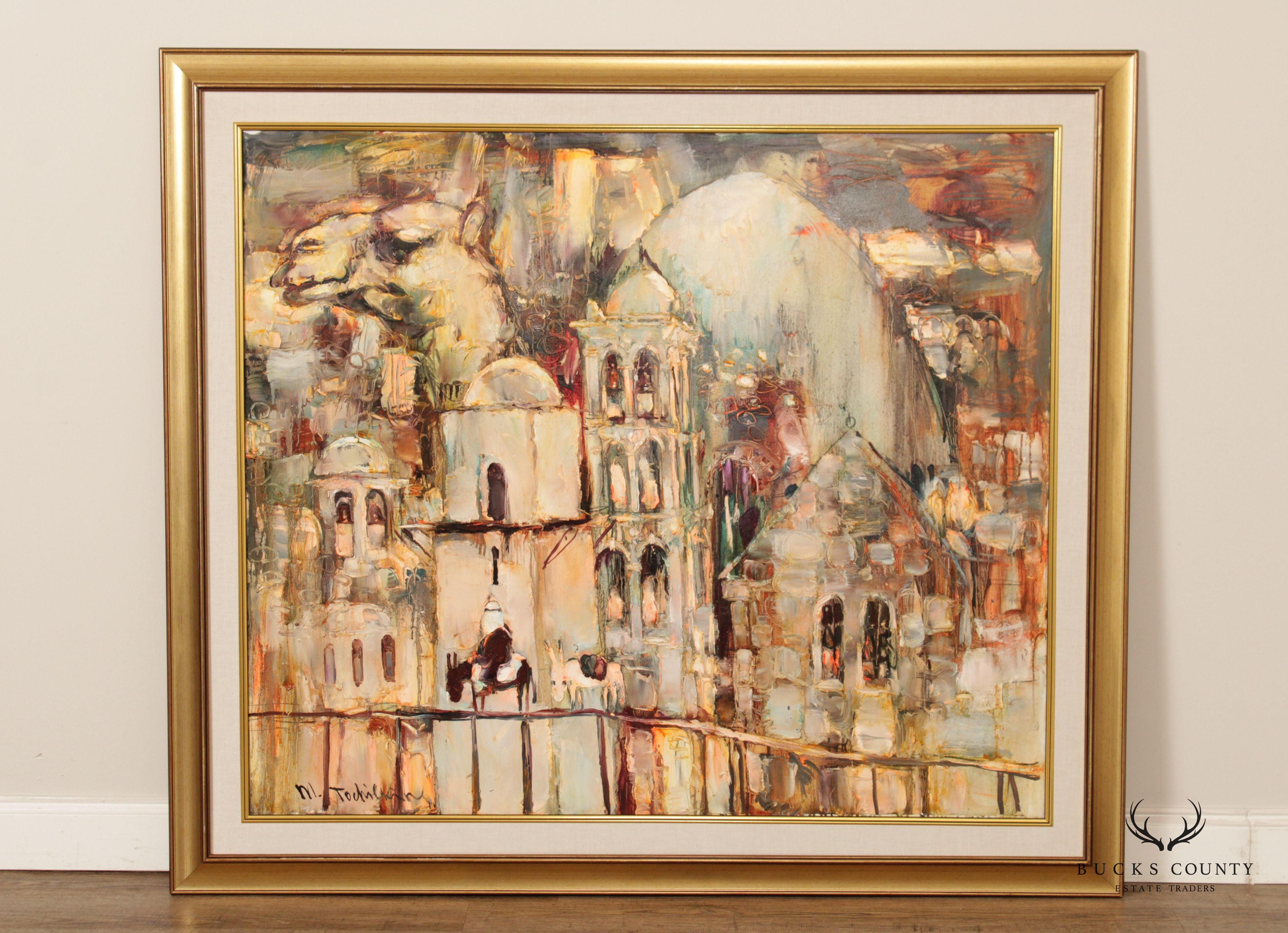 Vintage 20th C. Abstract Jerusalem Cityscape Original Painting, By Mark Tochilkin