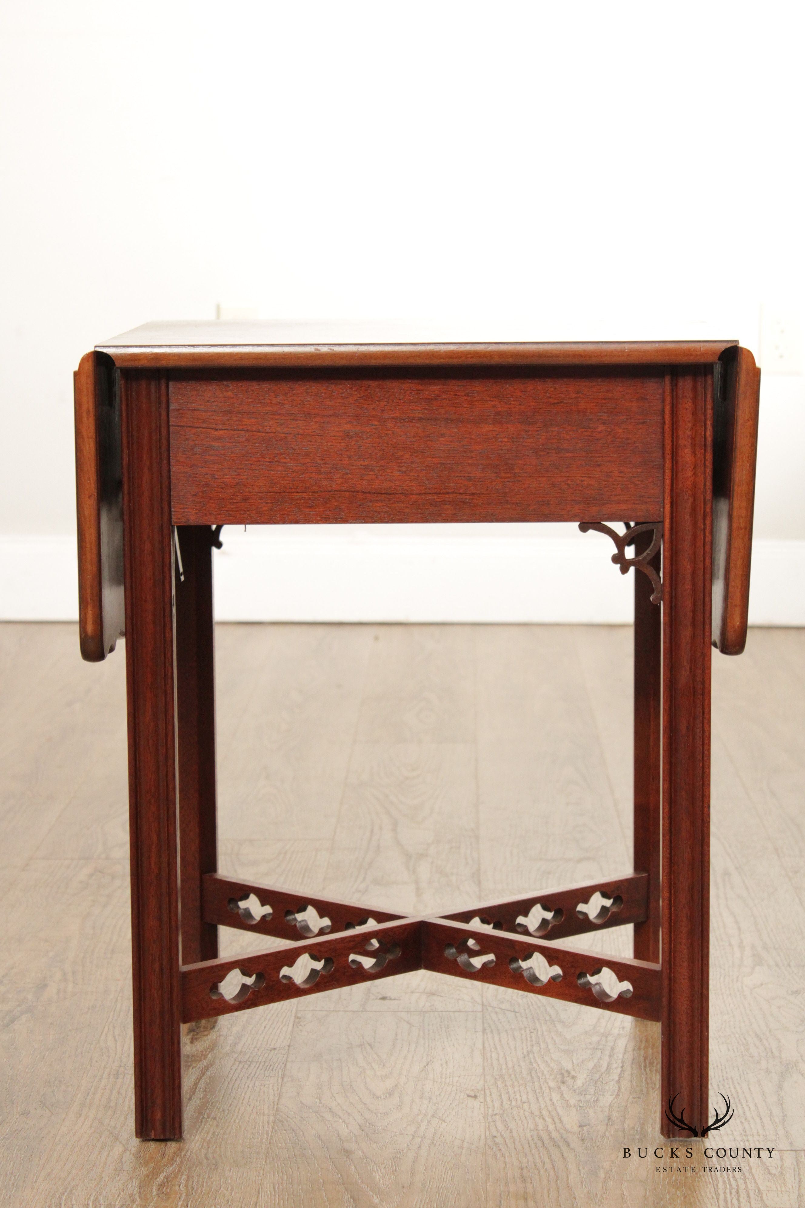 Chinese Chippendale Style Vintage Mahogany Drop-Leaf Pembroke Table