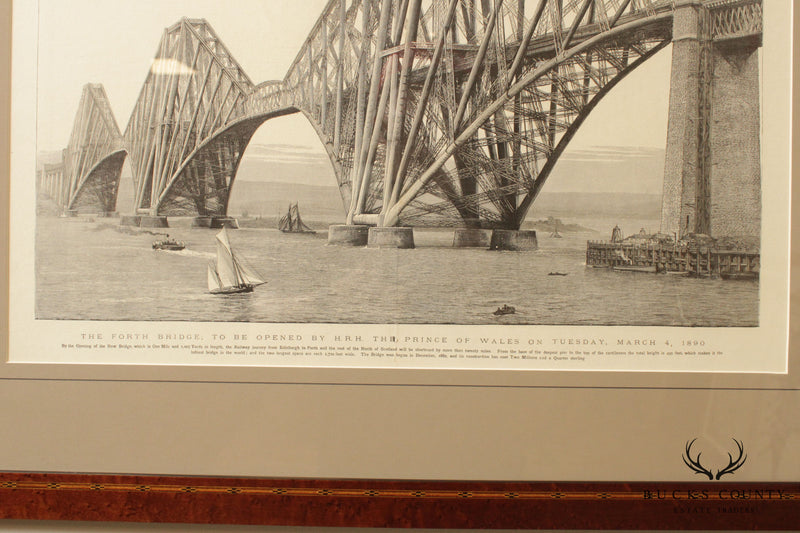 Antique 1890s English Engraving, Price of Wales Opening of Bridge from Edinburg to Perth