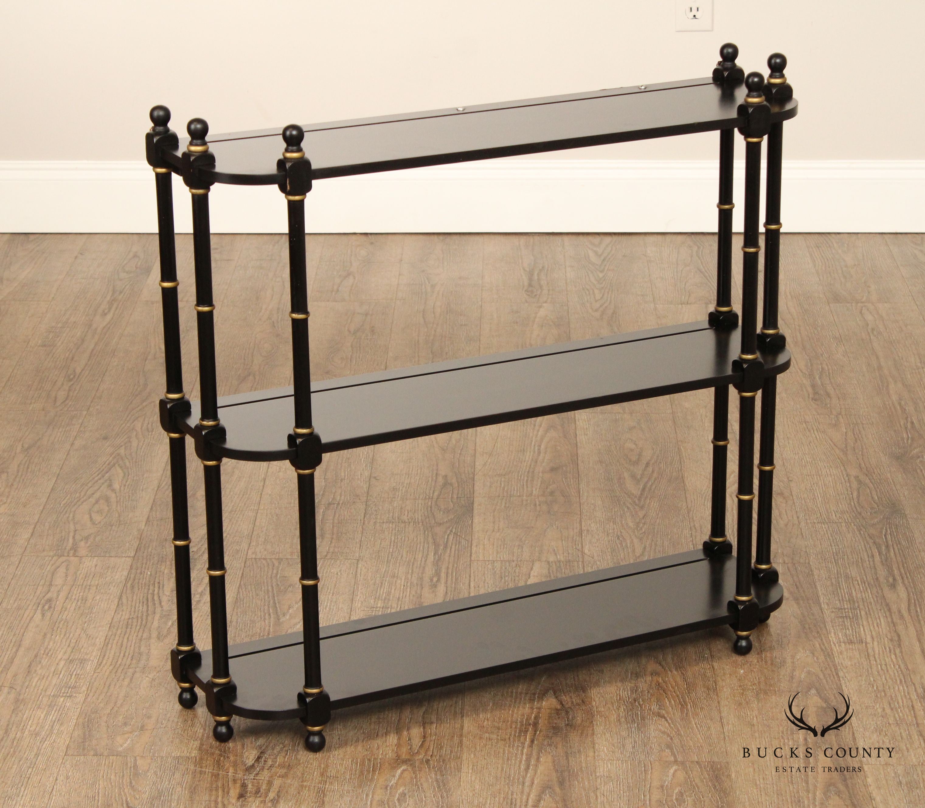 Regency Style Black And Gold Hanging Wall Shelf