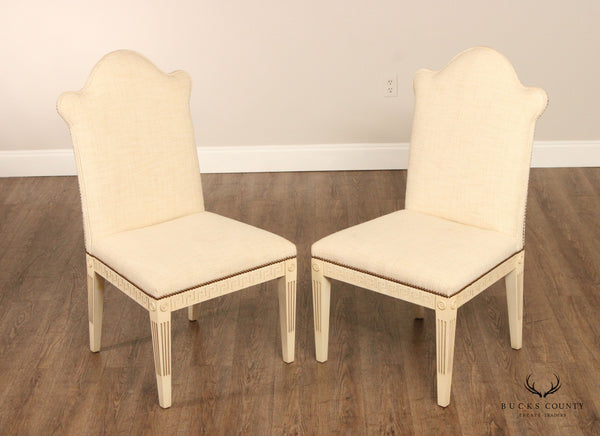 Hollywood Regency Neoclassical Style Pair of White Painted Side Chairs