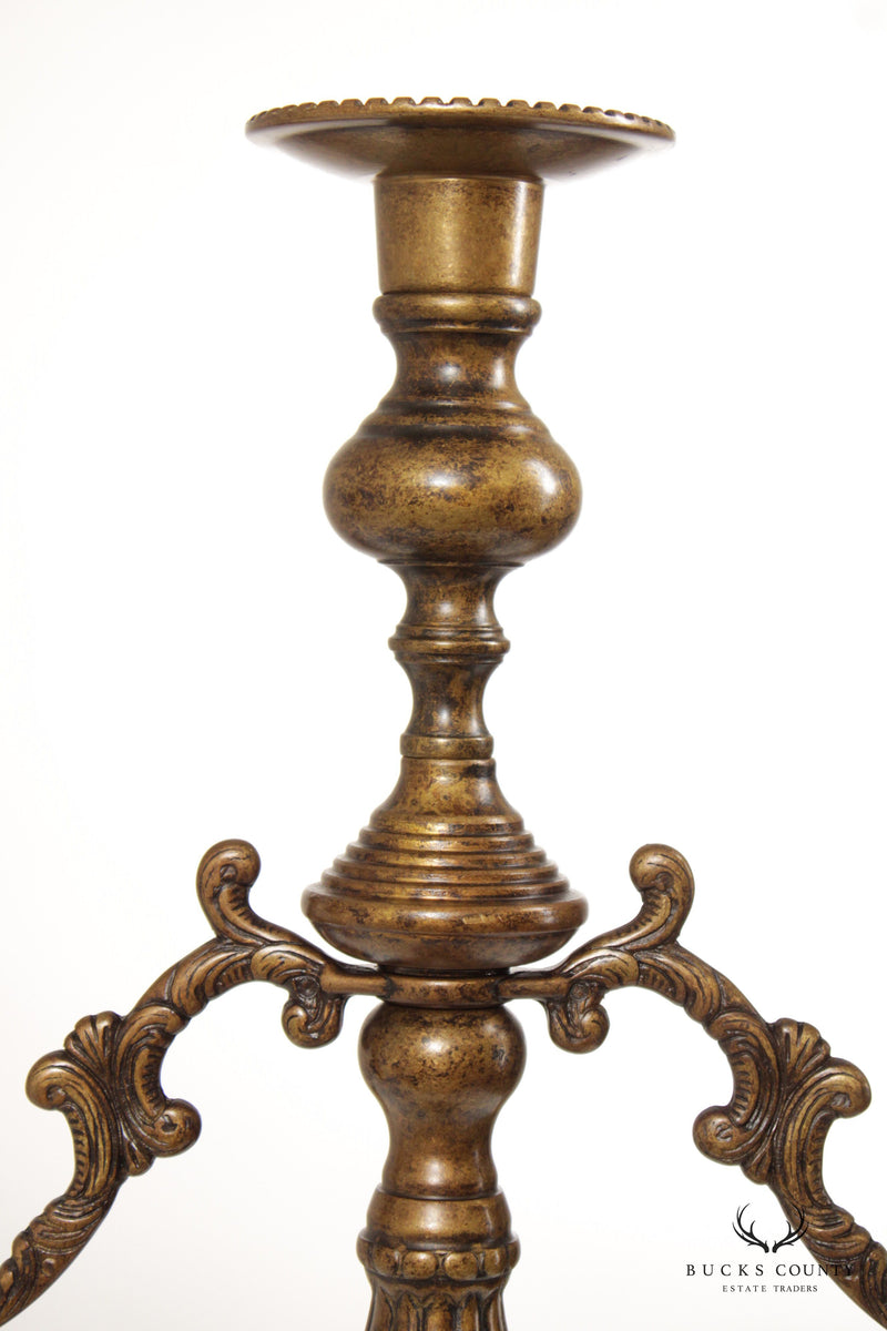 Victorian Style Pair of Bronze Three-Light Candelabra