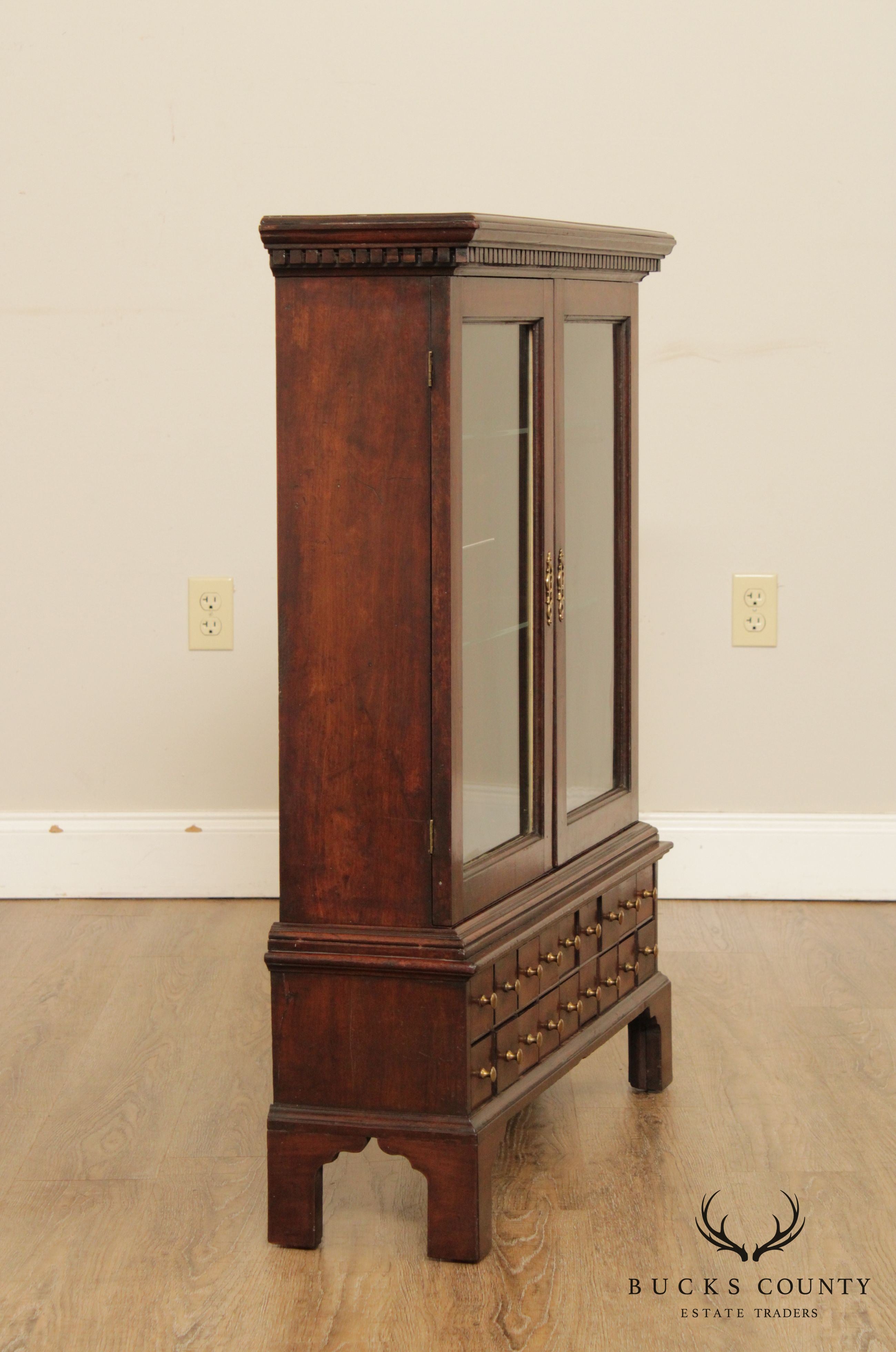 Antique English Mahogany 2 Piece Apothecary Cabinet