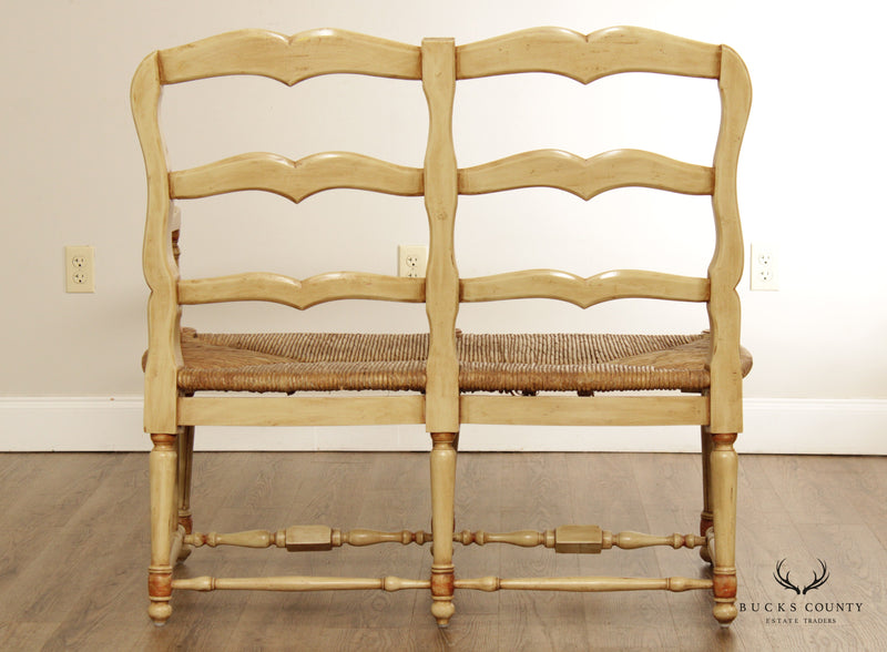Rustic French Country Style Paint Frame Rush Seat Settee