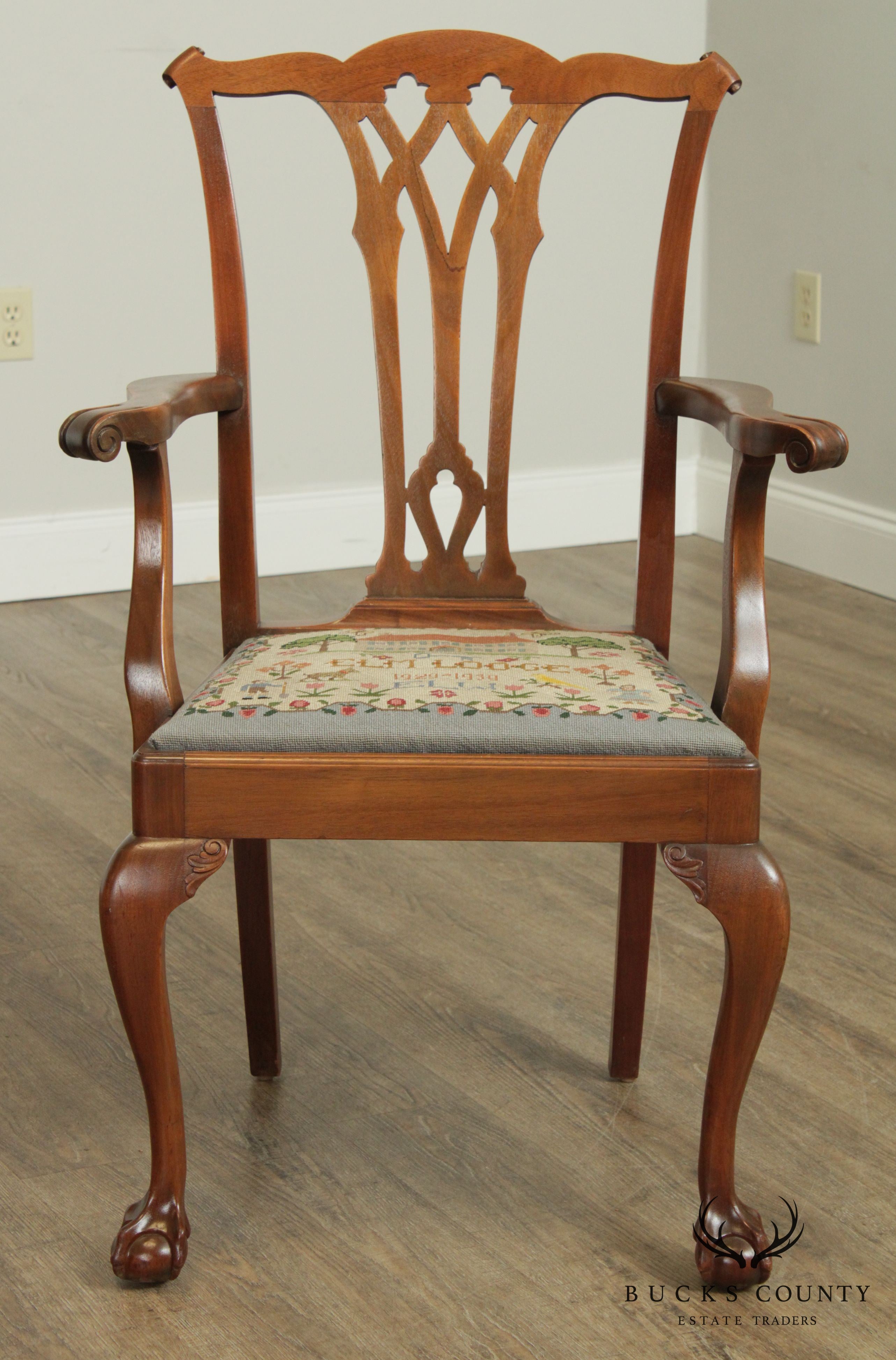 Chippendale Style Vintage Custom Quality Pair Mahogany Ball & Claw Armchairs