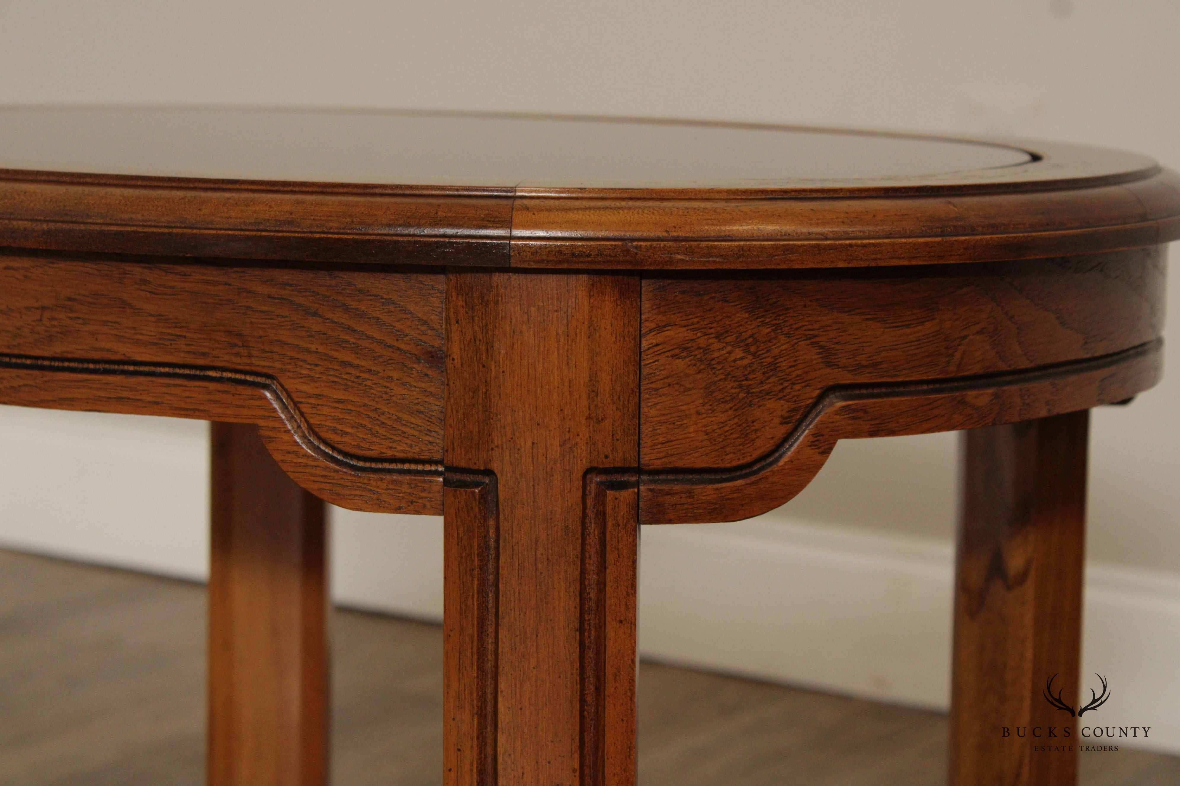 Asian Inspired Vintage Oval Two-Tier Glass Top End Table