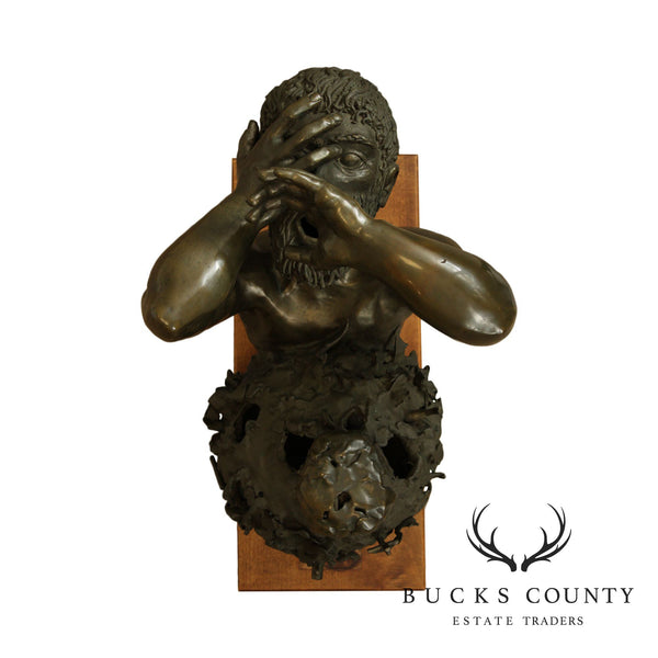 Falkner, Bronze Figural Sculpture of Agonized Man, Vietnam War Era, Anti-War