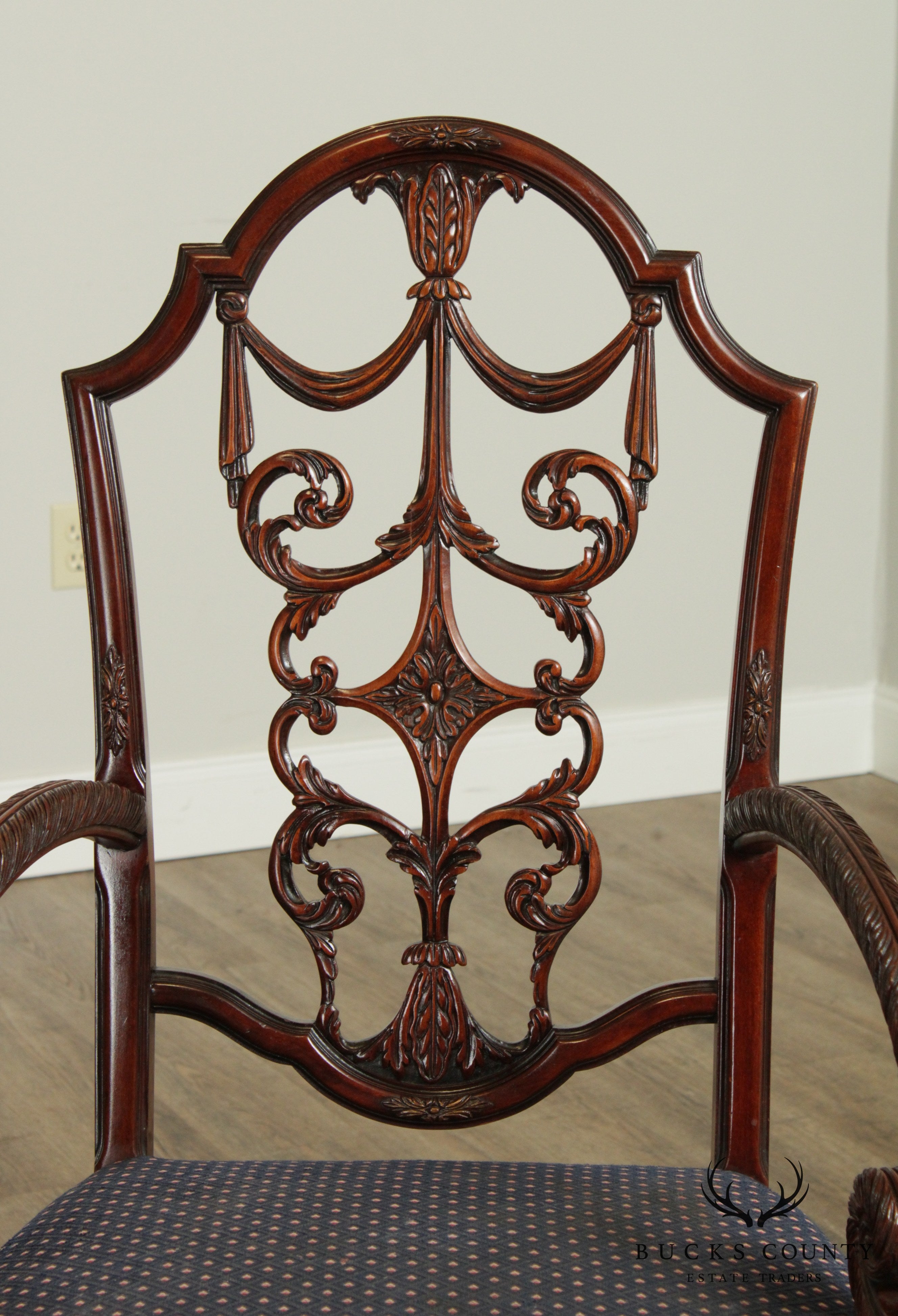 Georgian Style Vintage Carved Mahogany Set 8 Dining Chairs