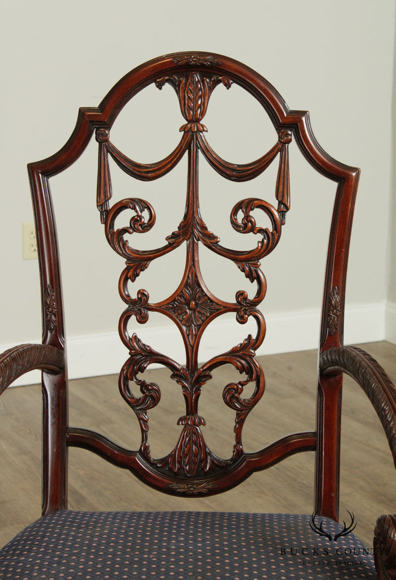 Georgian Style Vintage Carved Mahogany Set 8 Dining Chairs