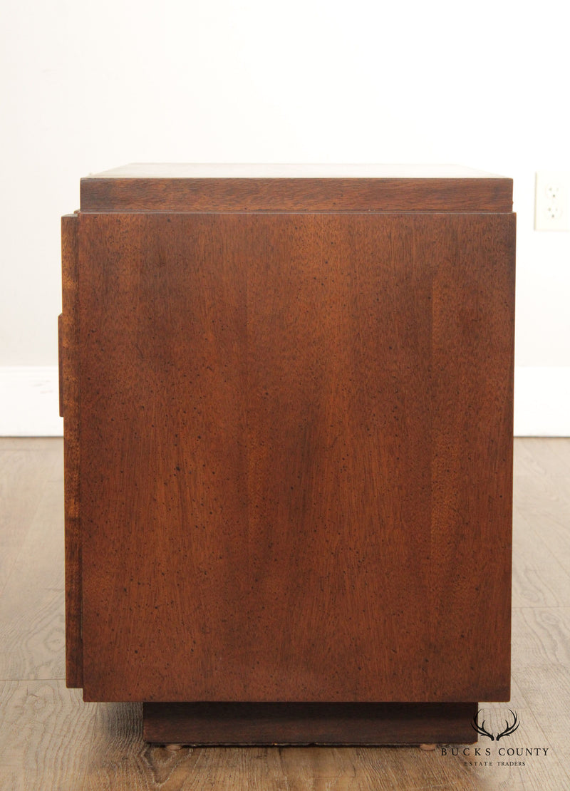 Lane Mid Century Brutalist Pair of Walnut Nightstand Cabinets